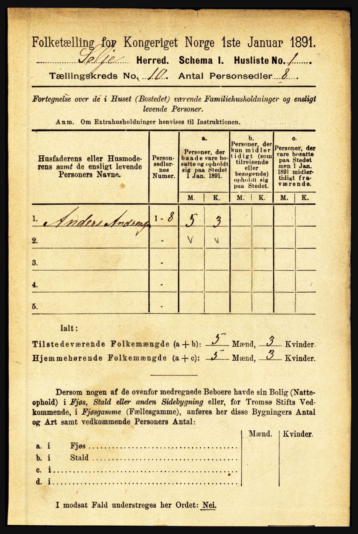 RA, 1891 census for 1441 Selje, 1891, p. 3036