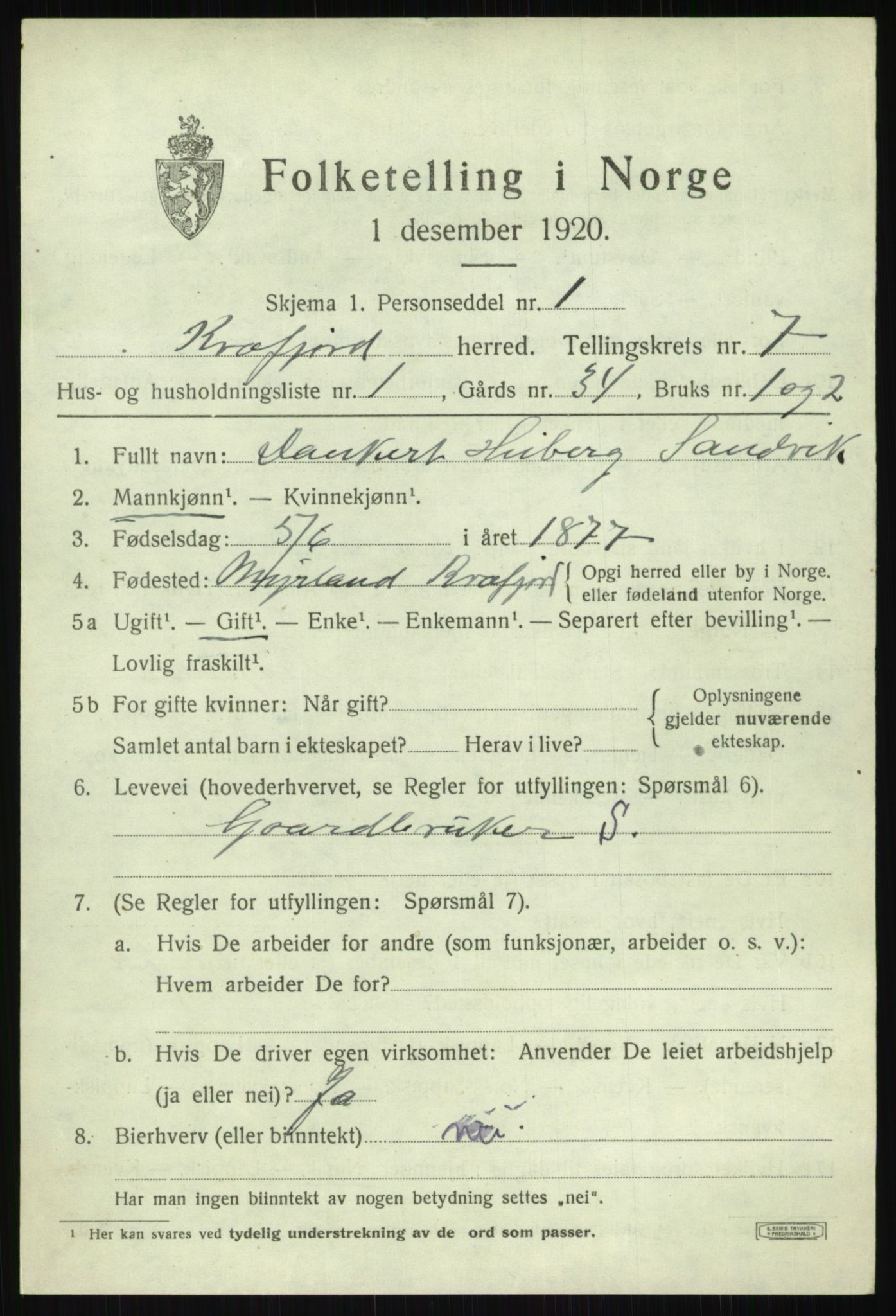SATØ, 1920 census for Kvæfjord, 1920, p. 3463