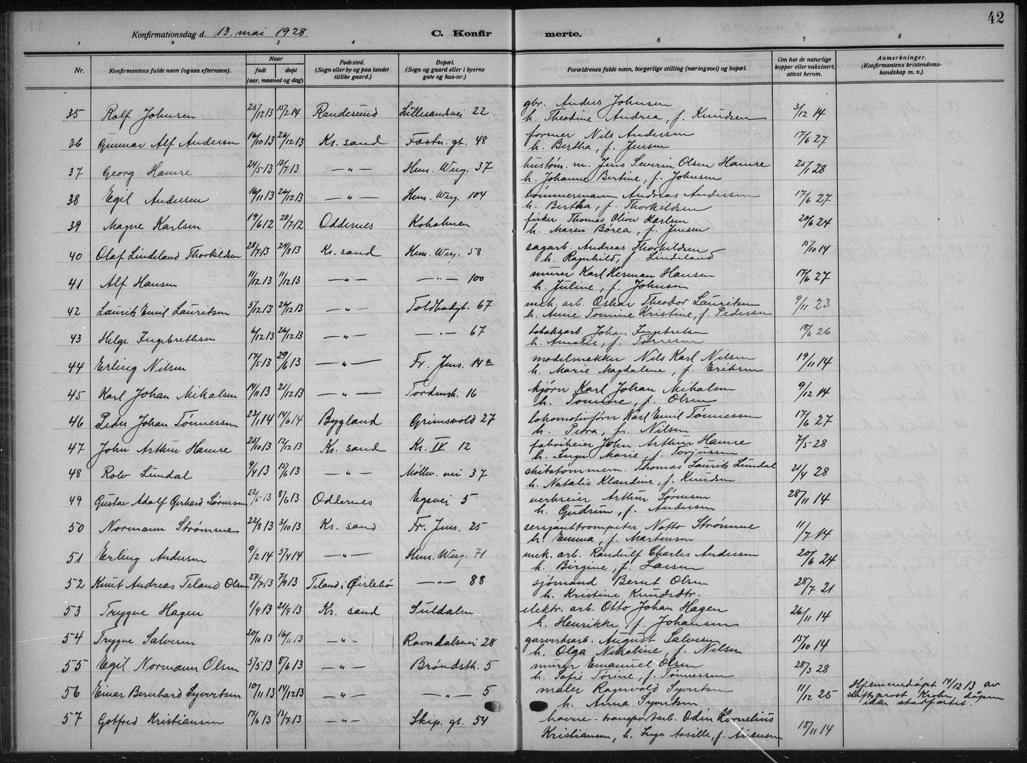 Kristiansand domprosti, AV/SAK-1112-0006/F/Fb/L0025: Parish register (copy) no. B 25, 1924-1934, p. 42