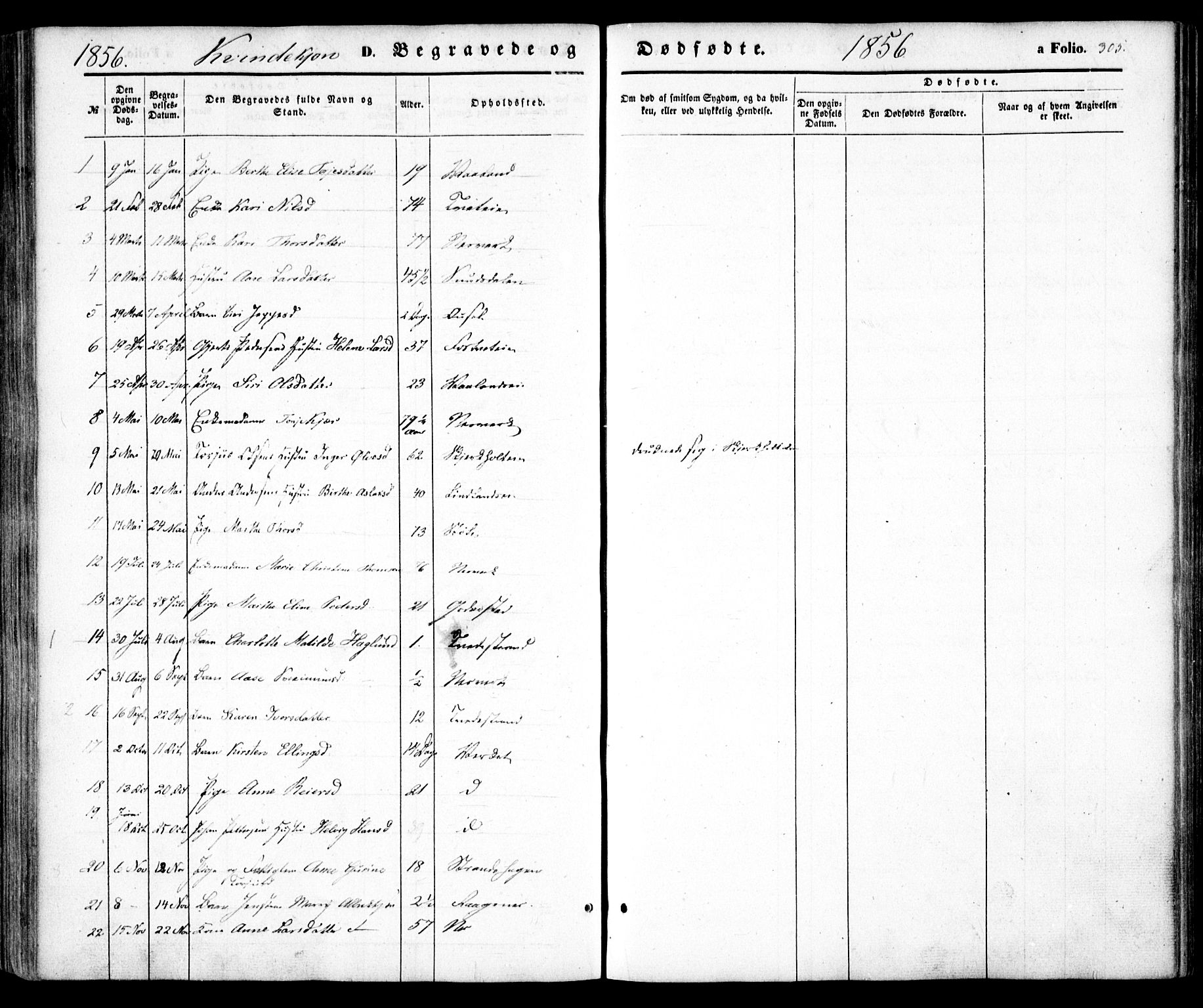 Holt sokneprestkontor, AV/SAK-1111-0021/F/Fa/L0008: Parish register (official) no. A 8, 1849-1860, p. 305