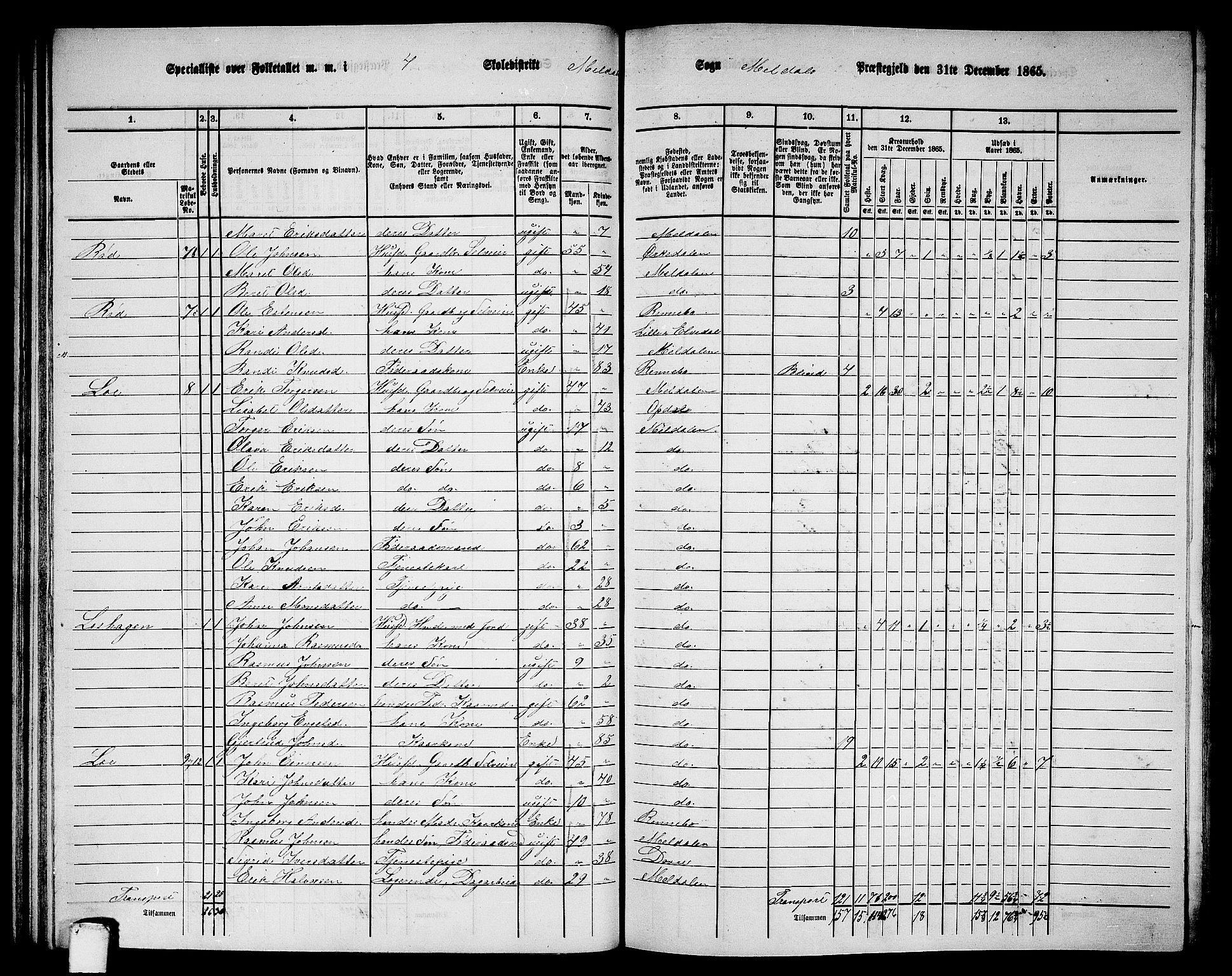 RA, 1865 census for Meldal, 1865, p. 95