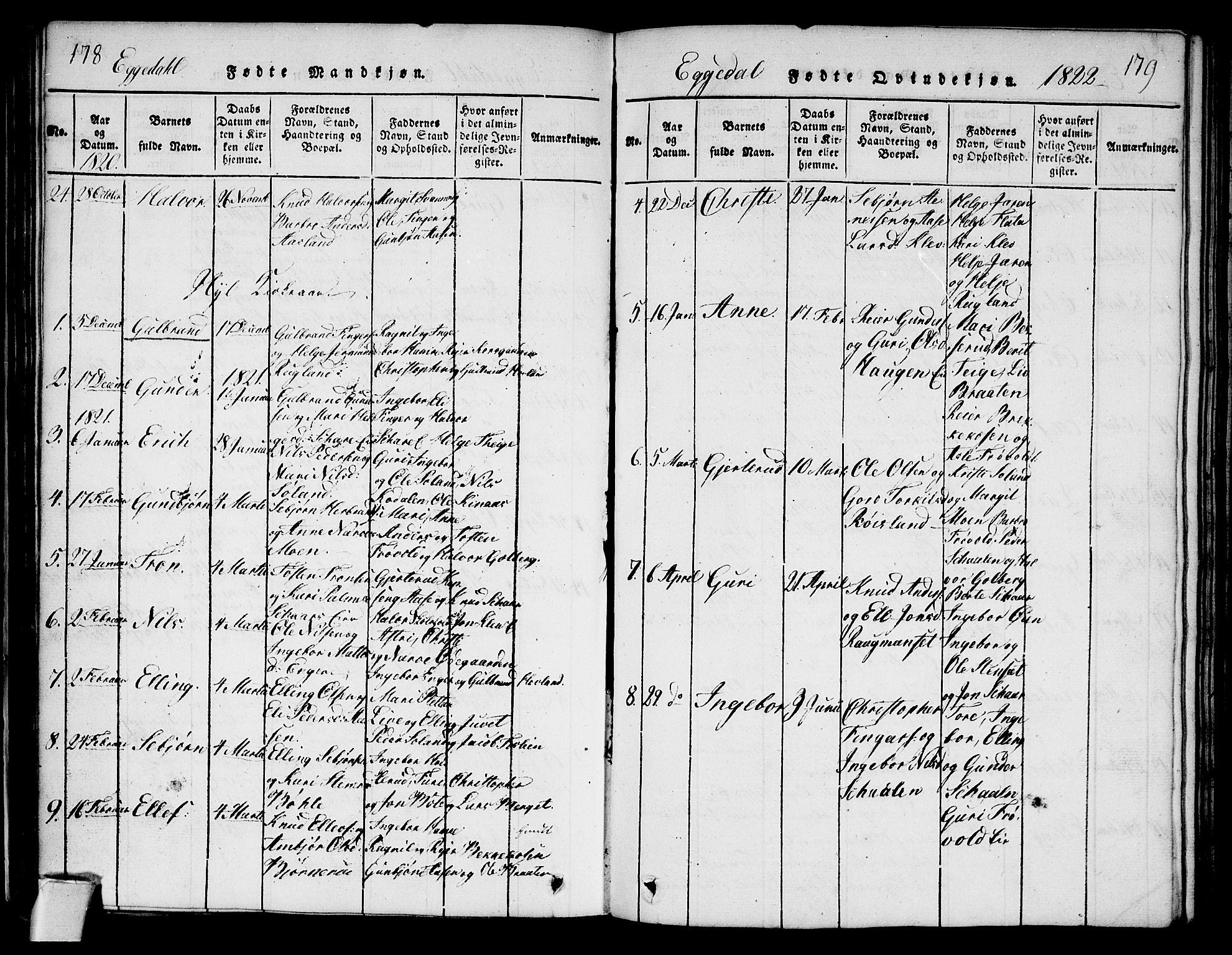 Sigdal kirkebøker, AV/SAKO-A-245/G/Ga/L0001: Parish register (copy) no. I 1 /2, 1816-1835, p. 178-179