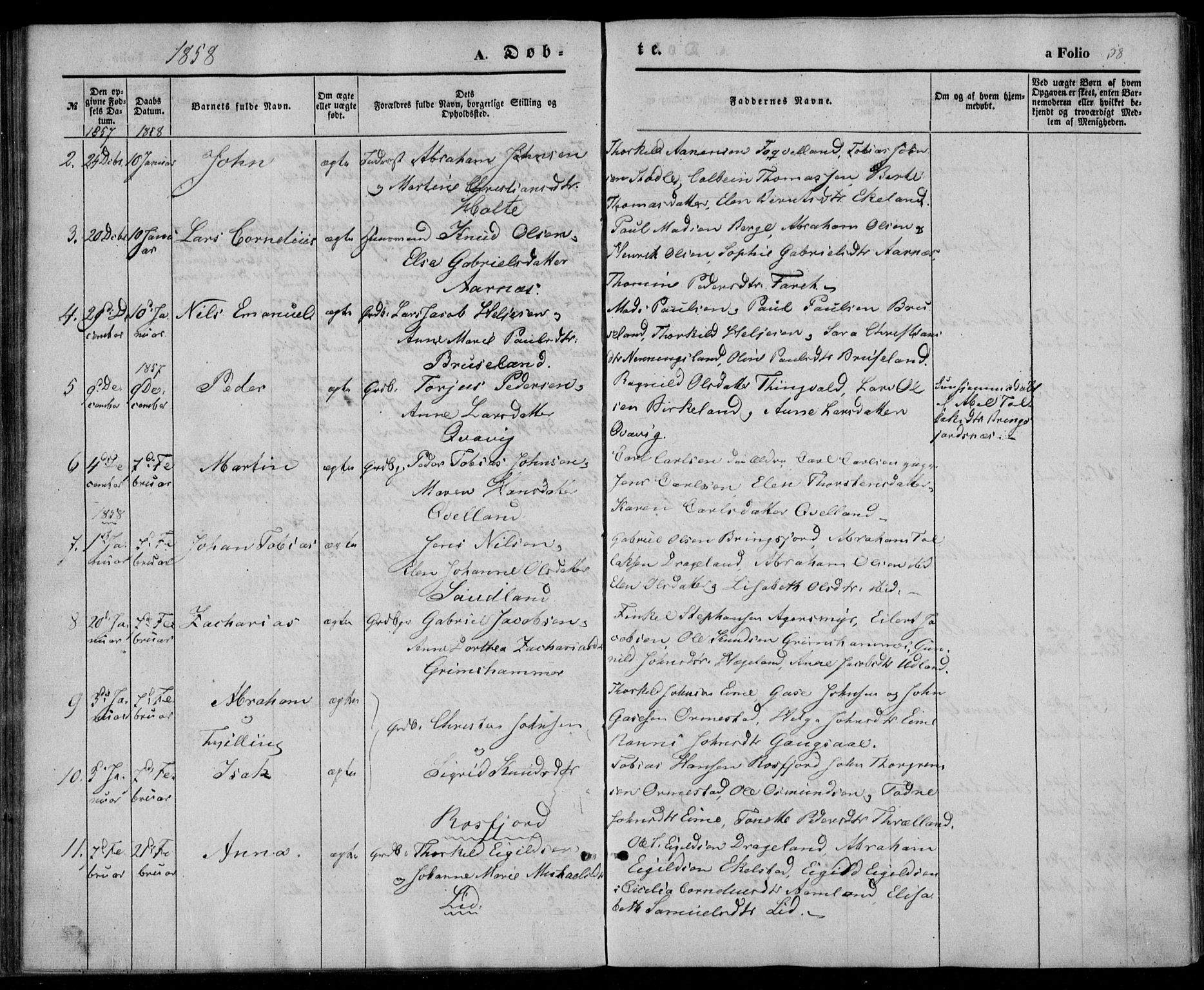 Lyngdal sokneprestkontor, AV/SAK-1111-0029/F/Fa/Fac/L0009: Parish register (official) no. A 9, 1852-1864, p. 58