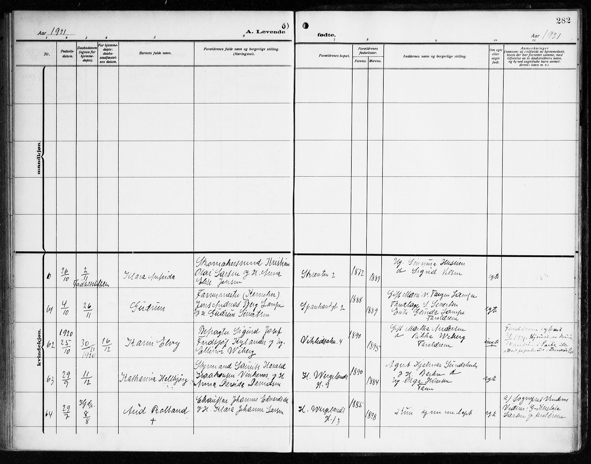 Korskirken sokneprestembete, AV/SAB-A-76101/H/Haa: Parish register (official) no. B 10, 1909-1923, p. 282