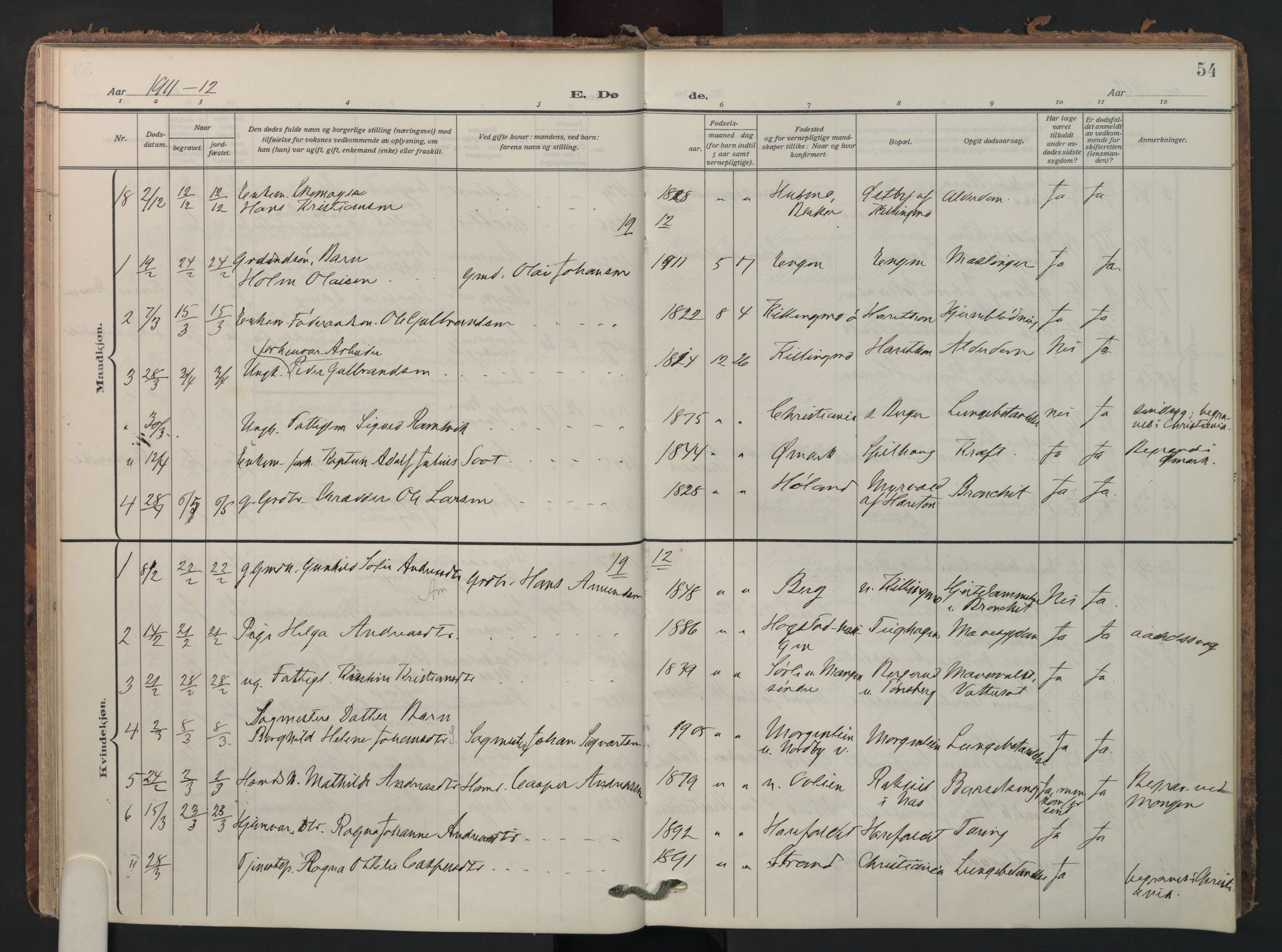 Aurskog prestekontor Kirkebøker, SAO/A-10304a/F/Fa/L0016: Parish register (official) no. I 16, 1910-1934, p. 54