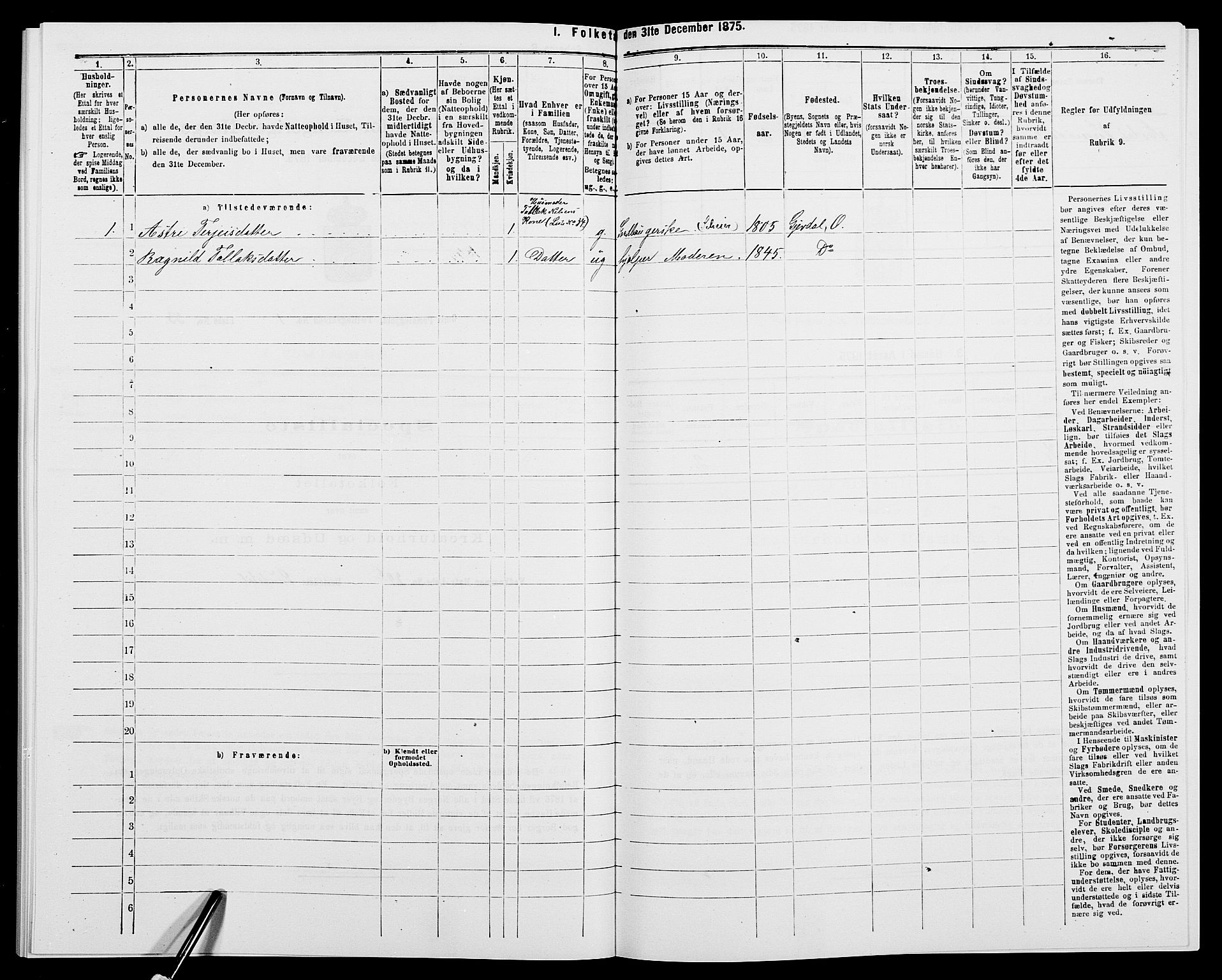 SAK, 1875 census for 0929P Åmli, 1875, p. 107