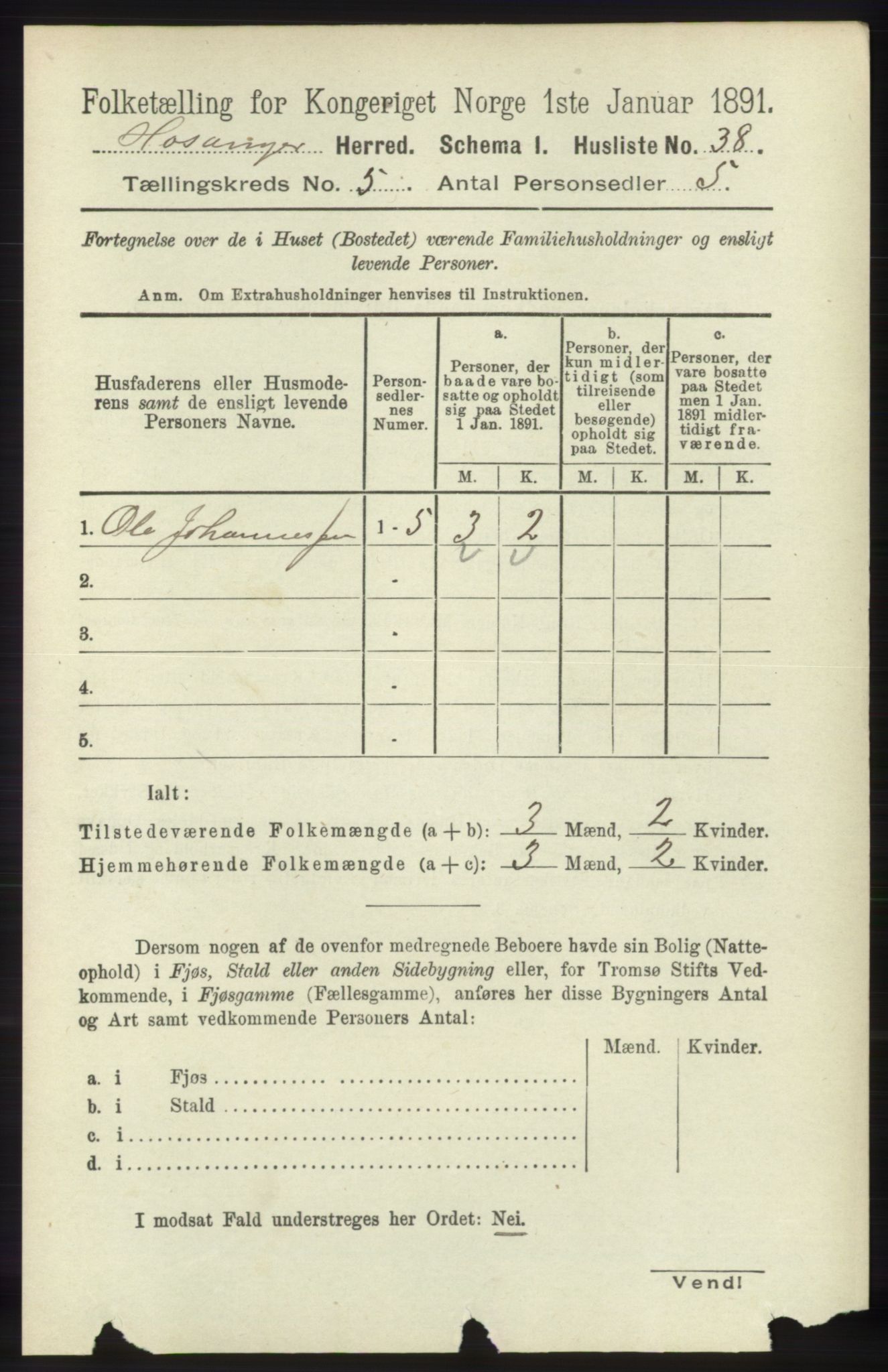 RA, 1891 census for 1253 Hosanger, 1891, p. 1777