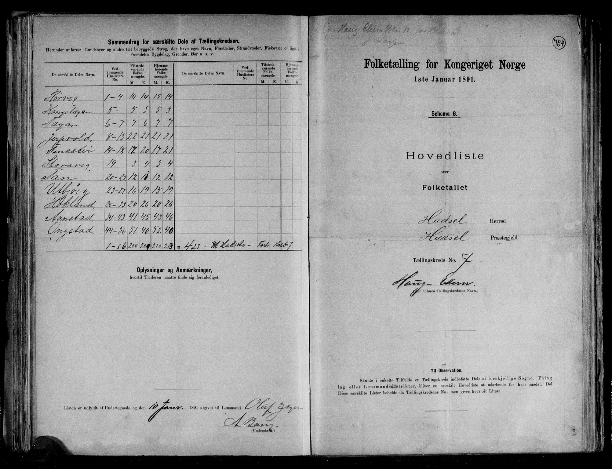 RA, 1891 census for 1866 Hadsel, 1891, p. 18