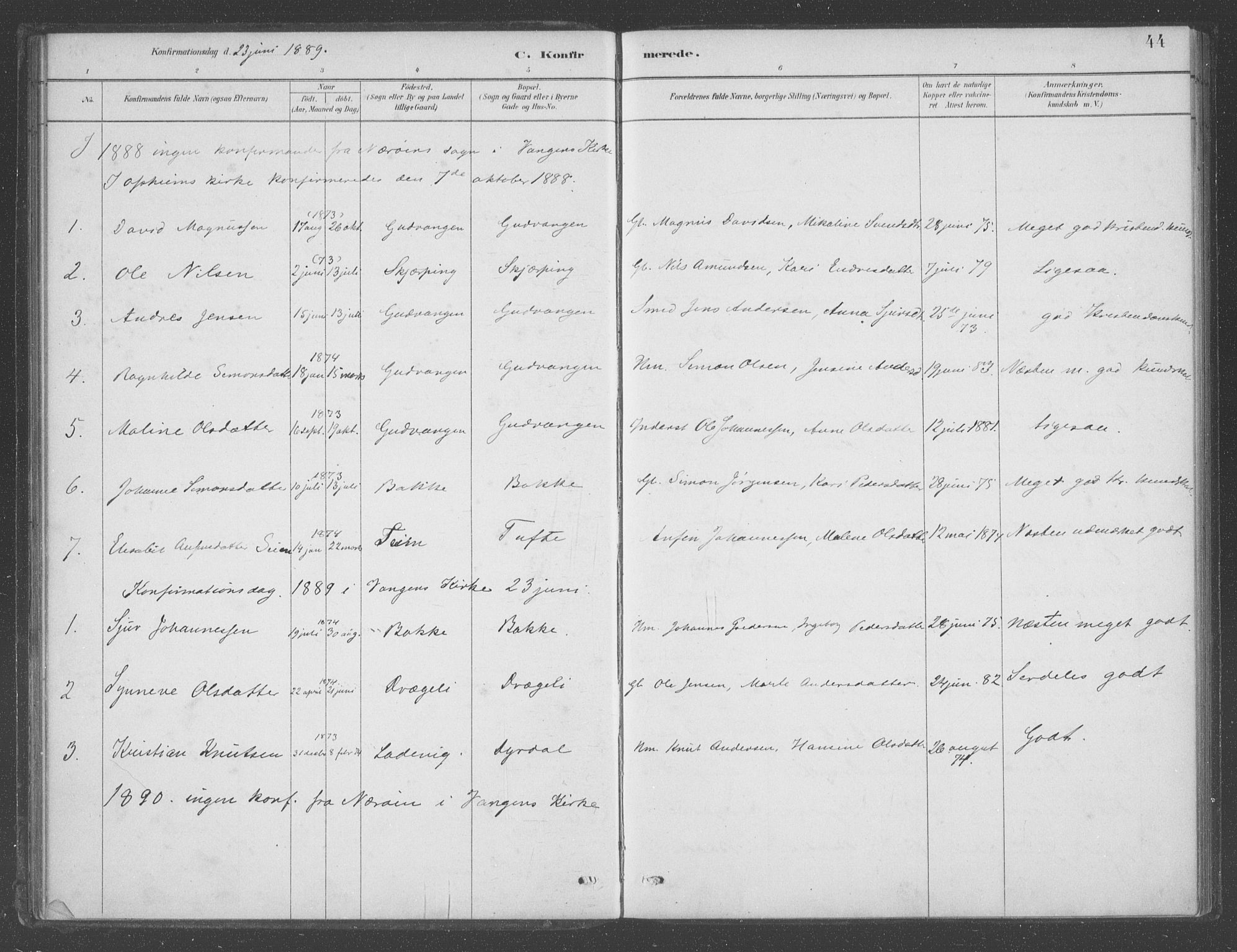 Aurland sokneprestembete, SAB/A-99937/H/Ha/Had/L0001: Parish register (official) no. D  1, 1880-1903, p. 44
