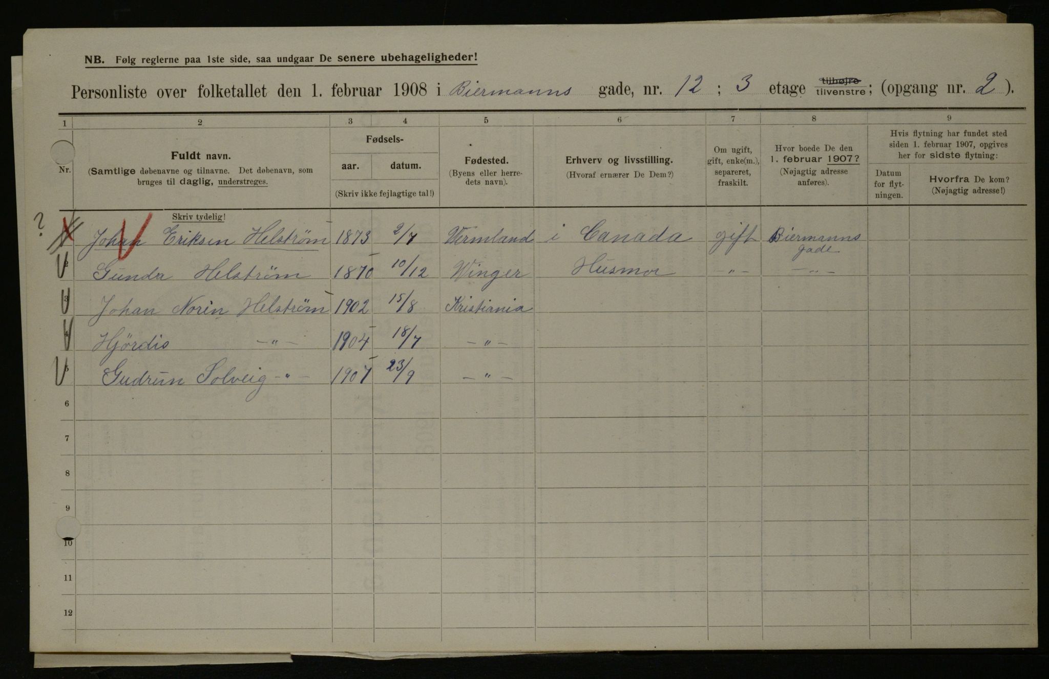 OBA, Municipal Census 1908 for Kristiania, 1908, p. 4839