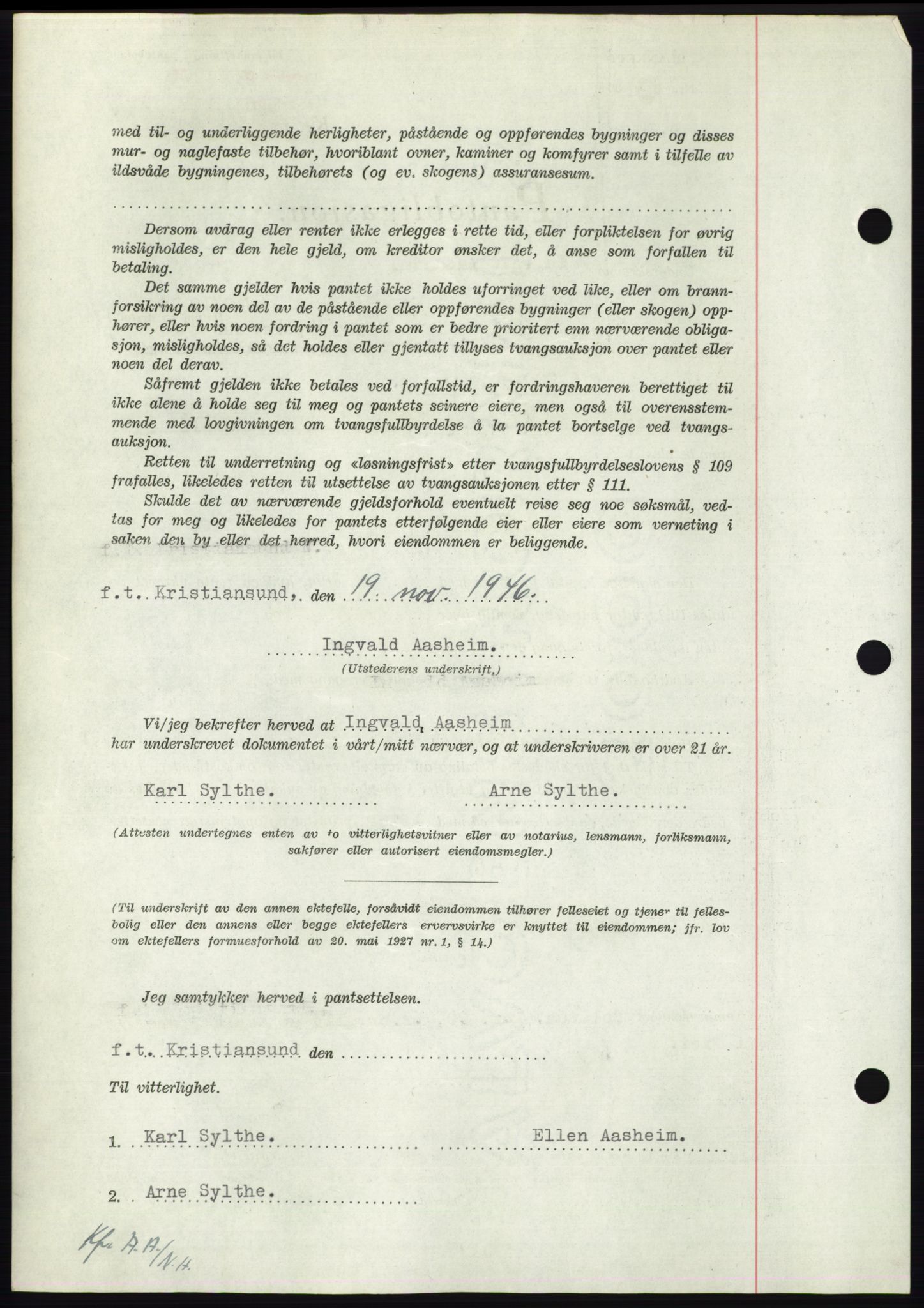 Nordmøre sorenskriveri, AV/SAT-A-4132/1/2/2Ca: Mortgage book no. B95, 1946-1947, Diary no: : 2416/1946