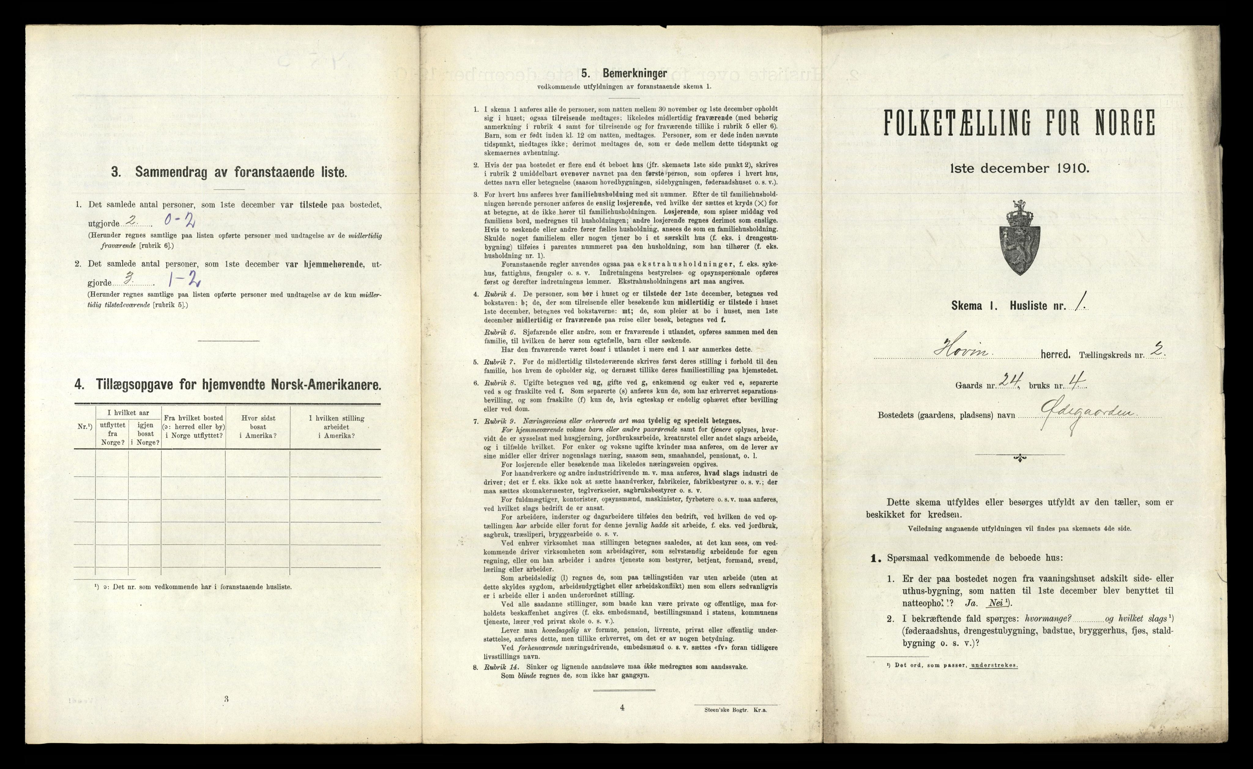 RA, 1910 census for Hovin, 1910, p. 188