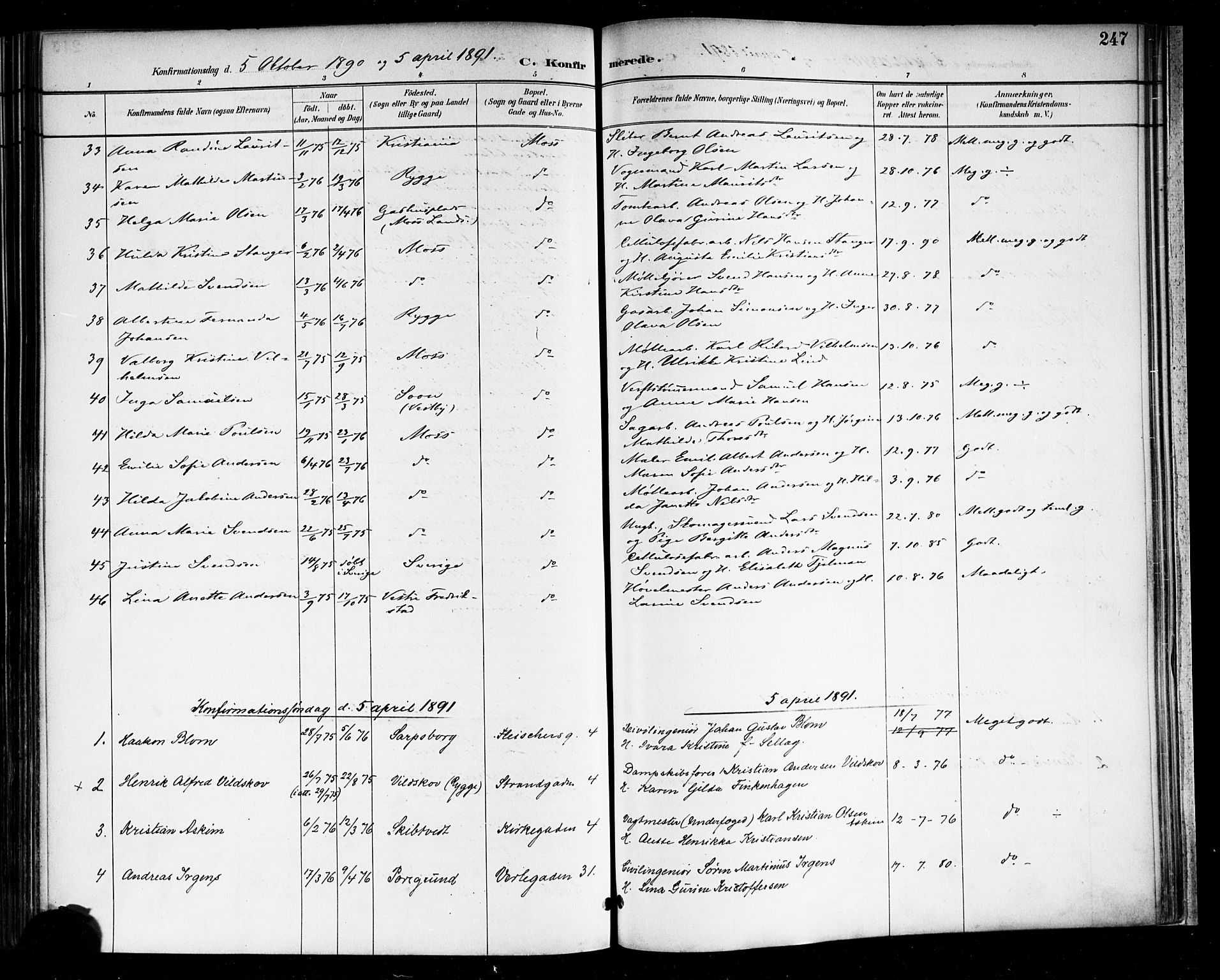 Moss prestekontor Kirkebøker, SAO/A-2003/F/Fb/L0002a: Parish register (official) no. II 2A, 1887-1893, p. 247