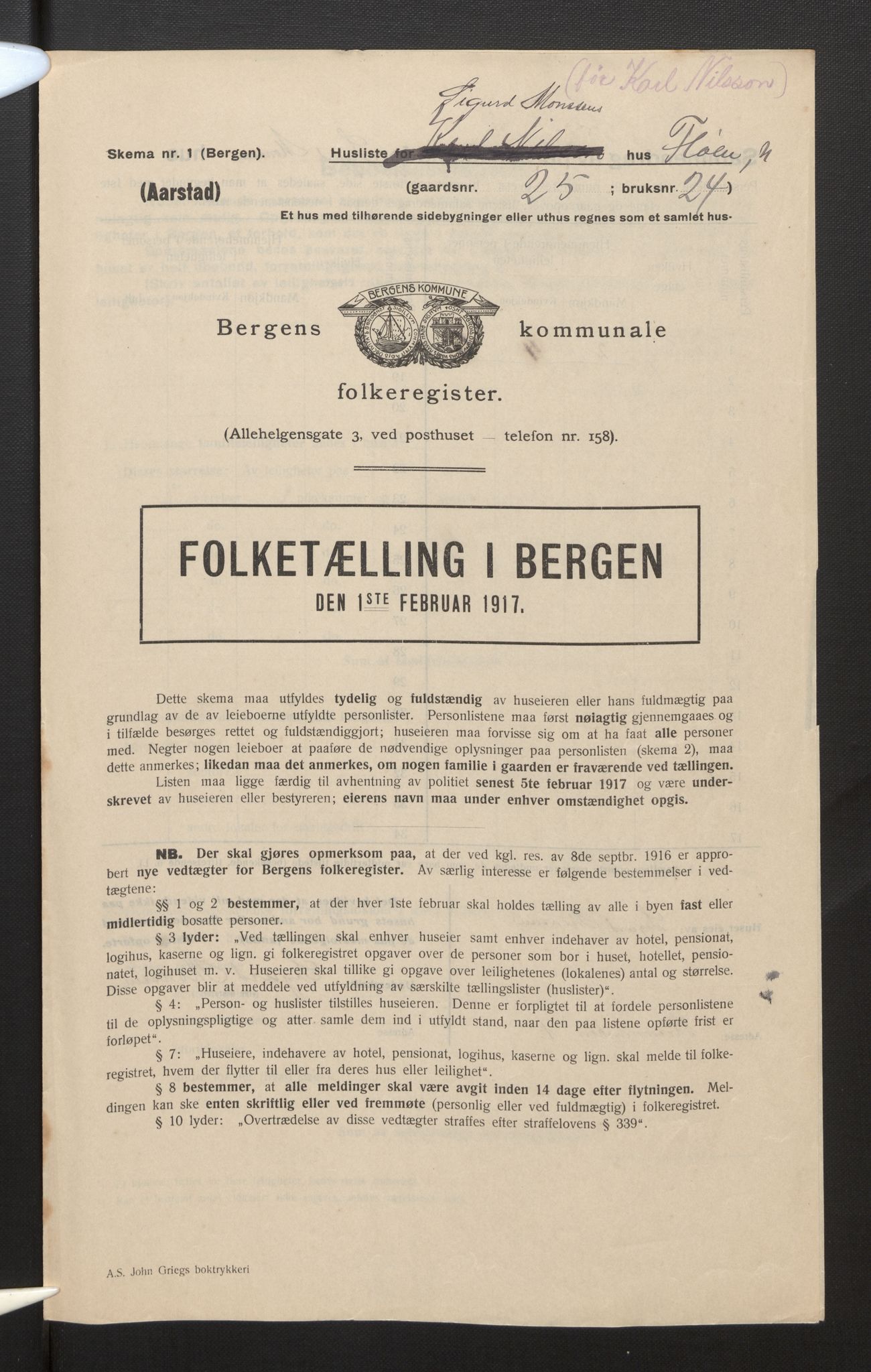 SAB, Municipal Census 1917 for Bergen, 1917, p. 54168