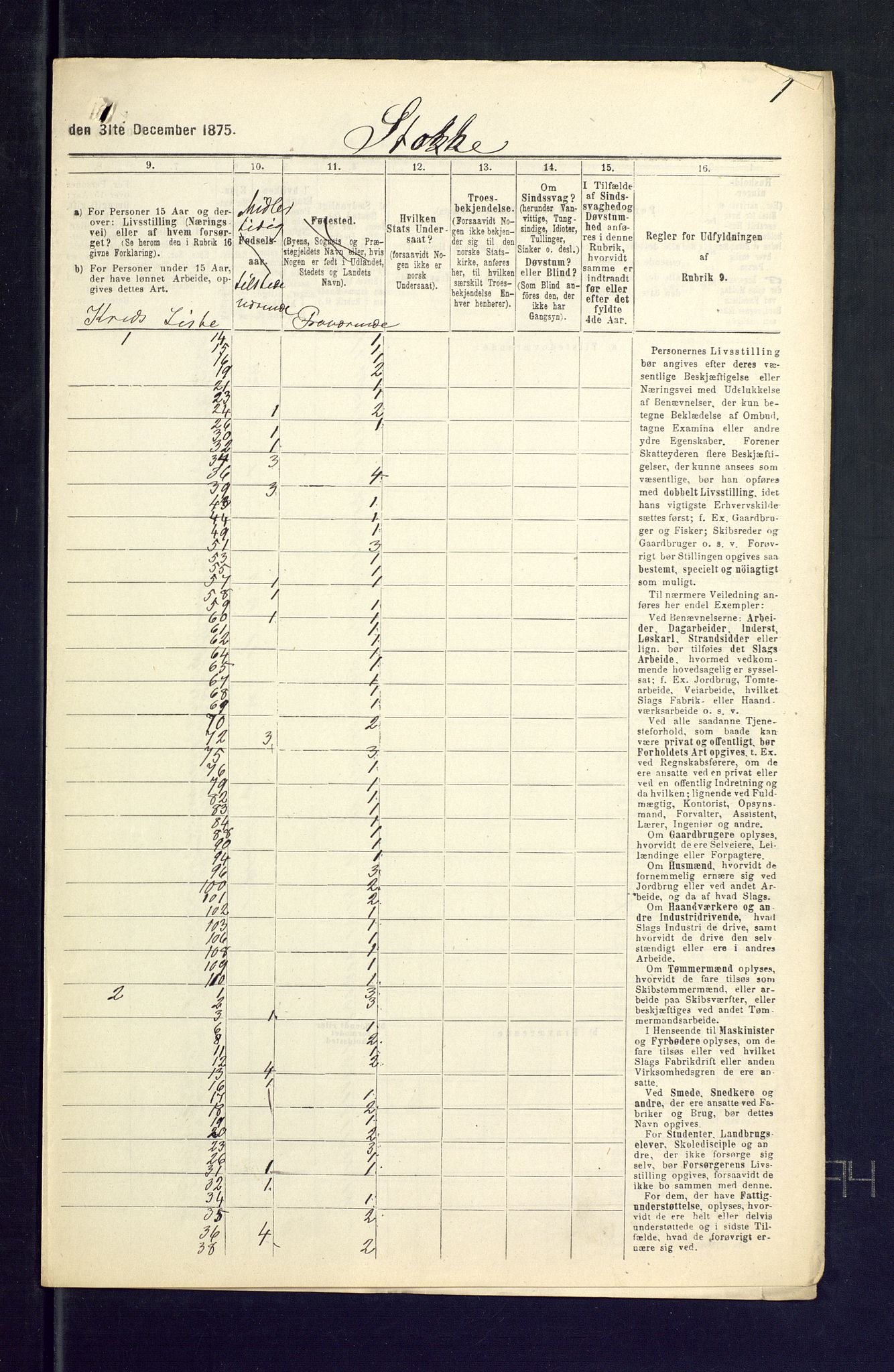 SAKO, 1875 census for 0720P Stokke, 1875, p. 51