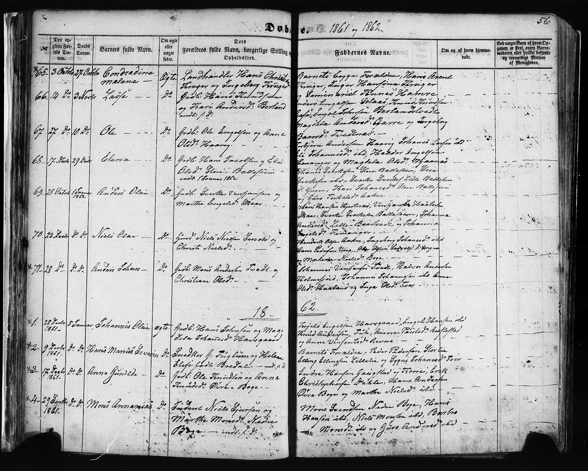 Fusa sokneprestembete, SAB/A-75401/H/Haa: Parish register (official) no. A 1I, 1855-1879, p. 56