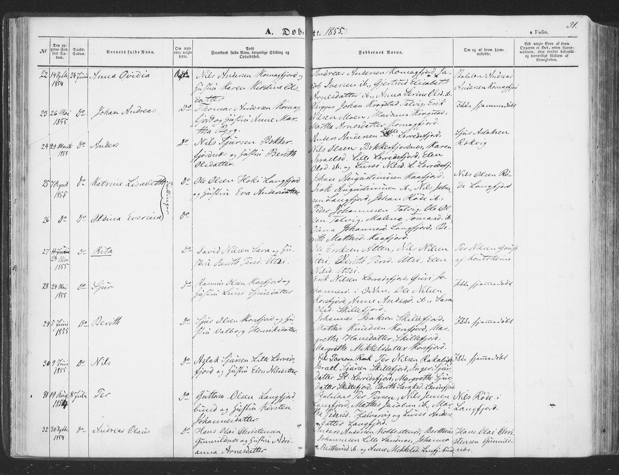 Talvik sokneprestkontor, SATØ/S-1337/H/Ha/L0010kirke: Parish register (official) no. 10, 1852-1864, p. 31