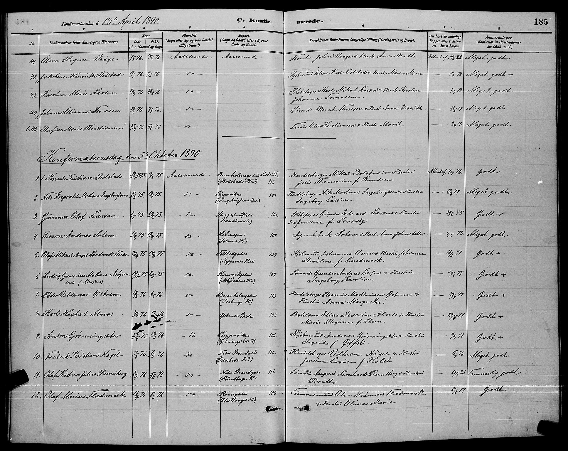 Ministerialprotokoller, klokkerbøker og fødselsregistre - Møre og Romsdal, AV/SAT-A-1454/529/L0467: Parish register (copy) no. 529C04, 1889-1897, p. 185