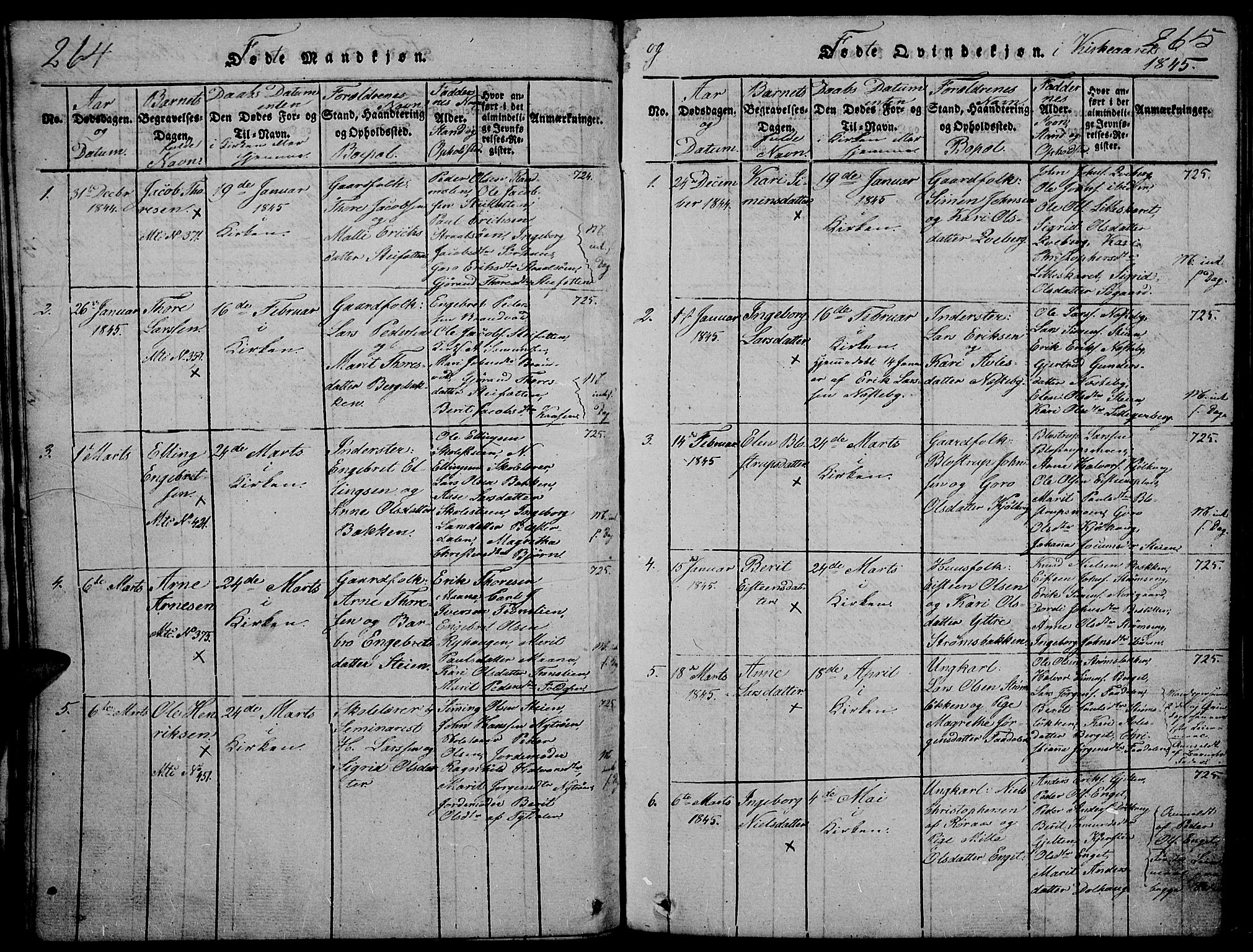 Tynset prestekontor, SAH/PREST-058/H/Ha/Hab/L0002: Parish register (copy) no. 2, 1814-1862, p. 264-265