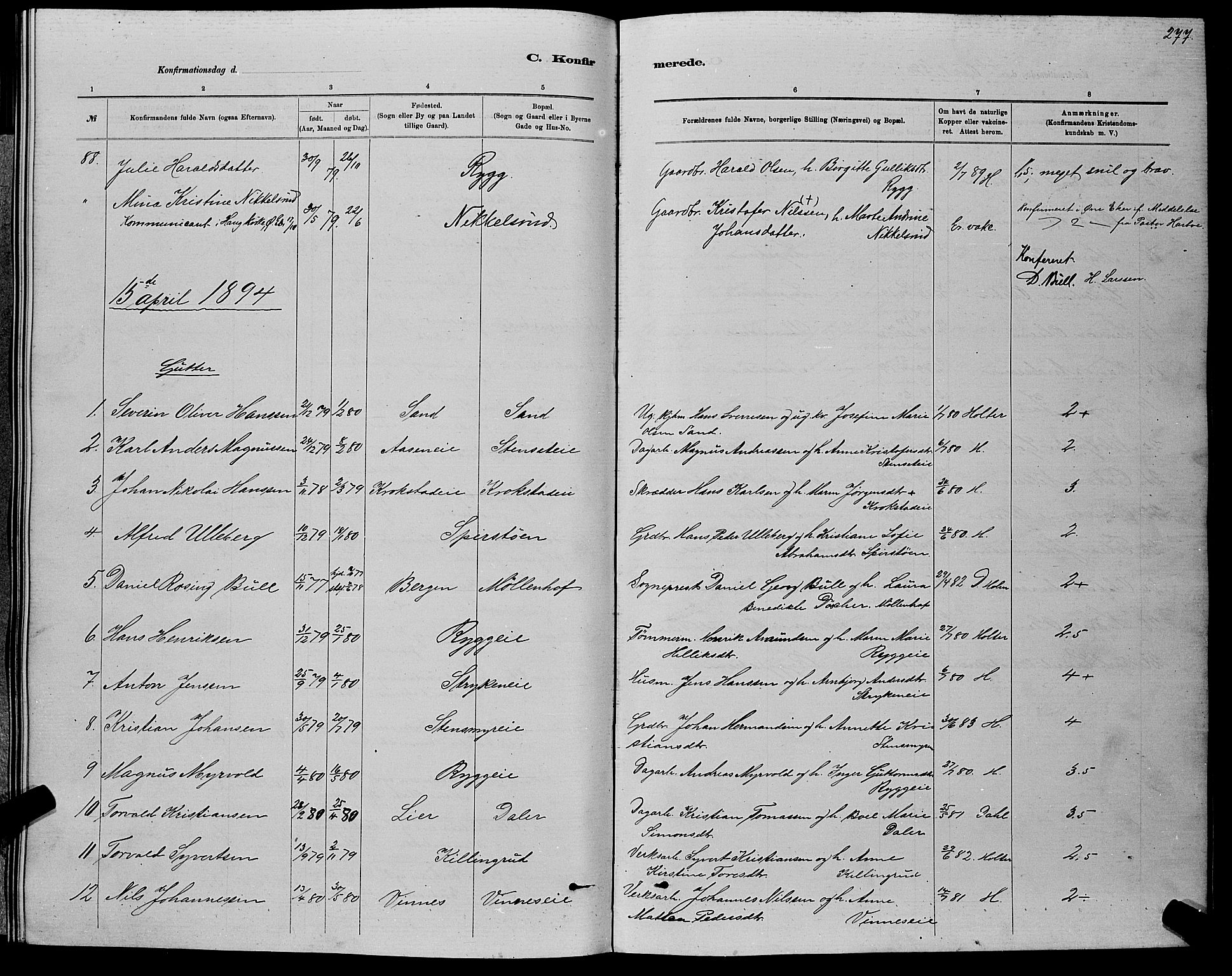 Nedre Eiker kirkebøker, AV/SAKO-A-612/G/Ga/L0002: Parish register (copy) no. 2, 1880-1896, p. 277