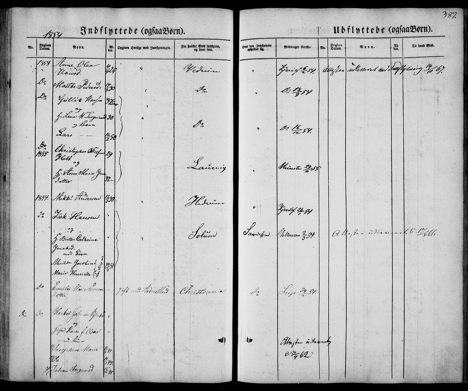 Sandar kirkebøker, AV/SAKO-A-243/F/Fa/L0006: Parish register (official) no. 6, 1847-1860, p. 382