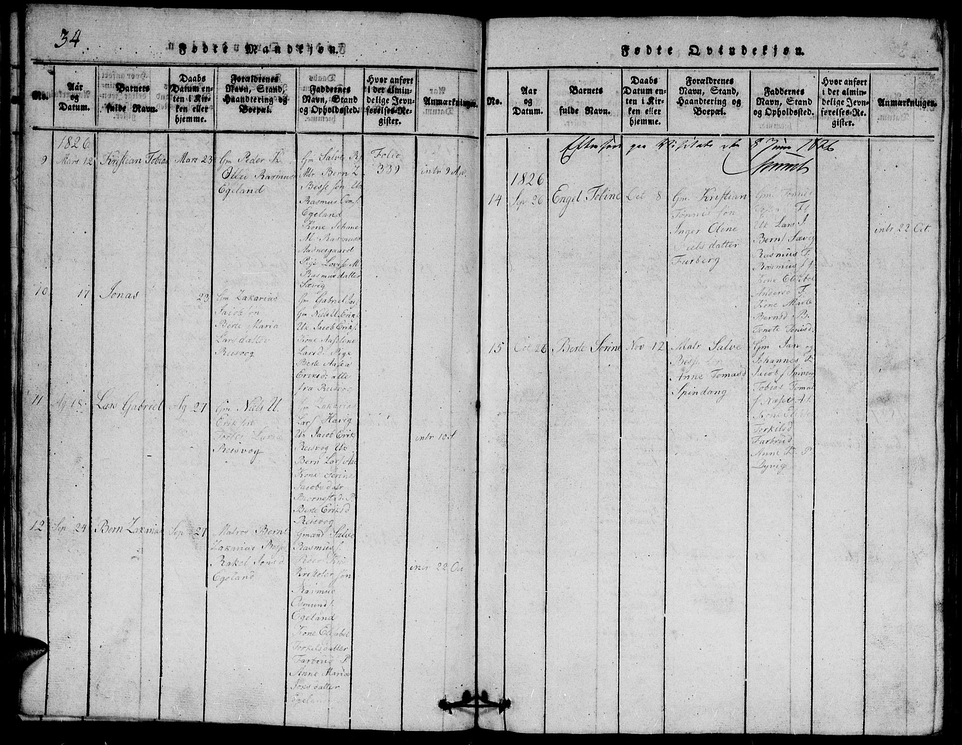 Herad sokneprestkontor, AV/SAK-1111-0018/F/Fb/Fbb/L0001: Parish register (copy) no. B 1, 1815-1852, p. 34