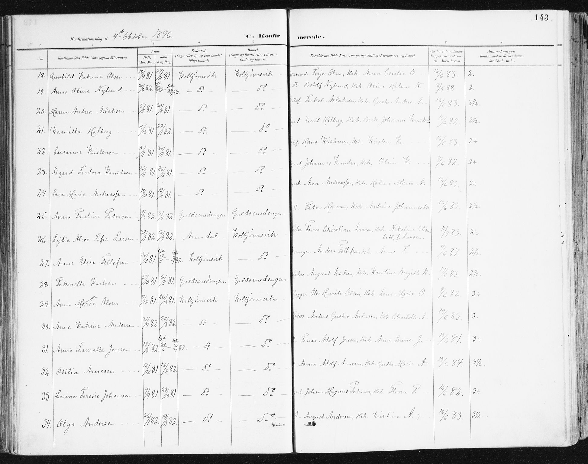 Hisøy sokneprestkontor, AV/SAK-1111-0020/F/Fa/L0004: Parish register (official) no. A 4, 1895-1917, p. 143