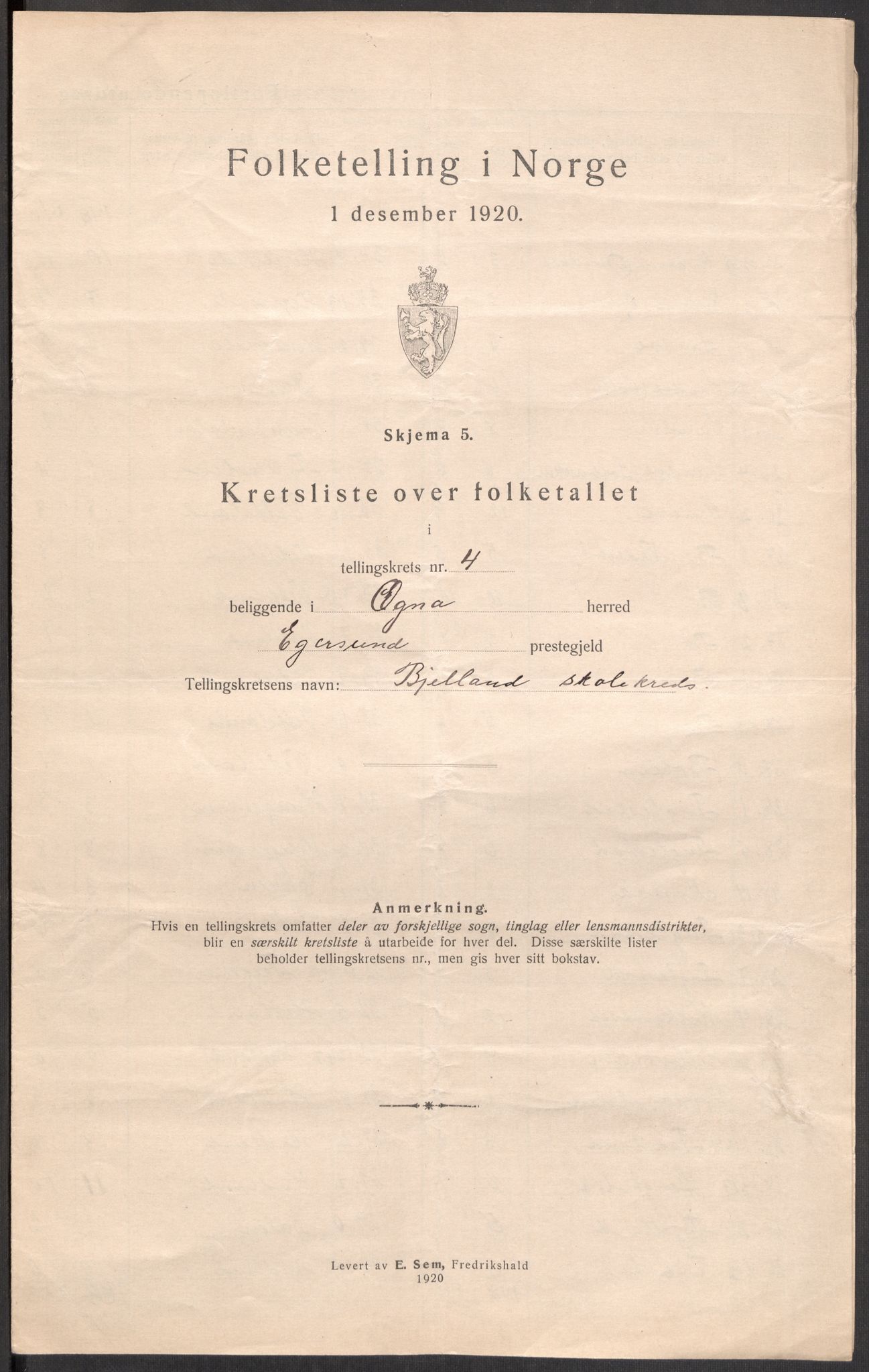 SAST, 1920 census for Ogna, 1920, p. 19