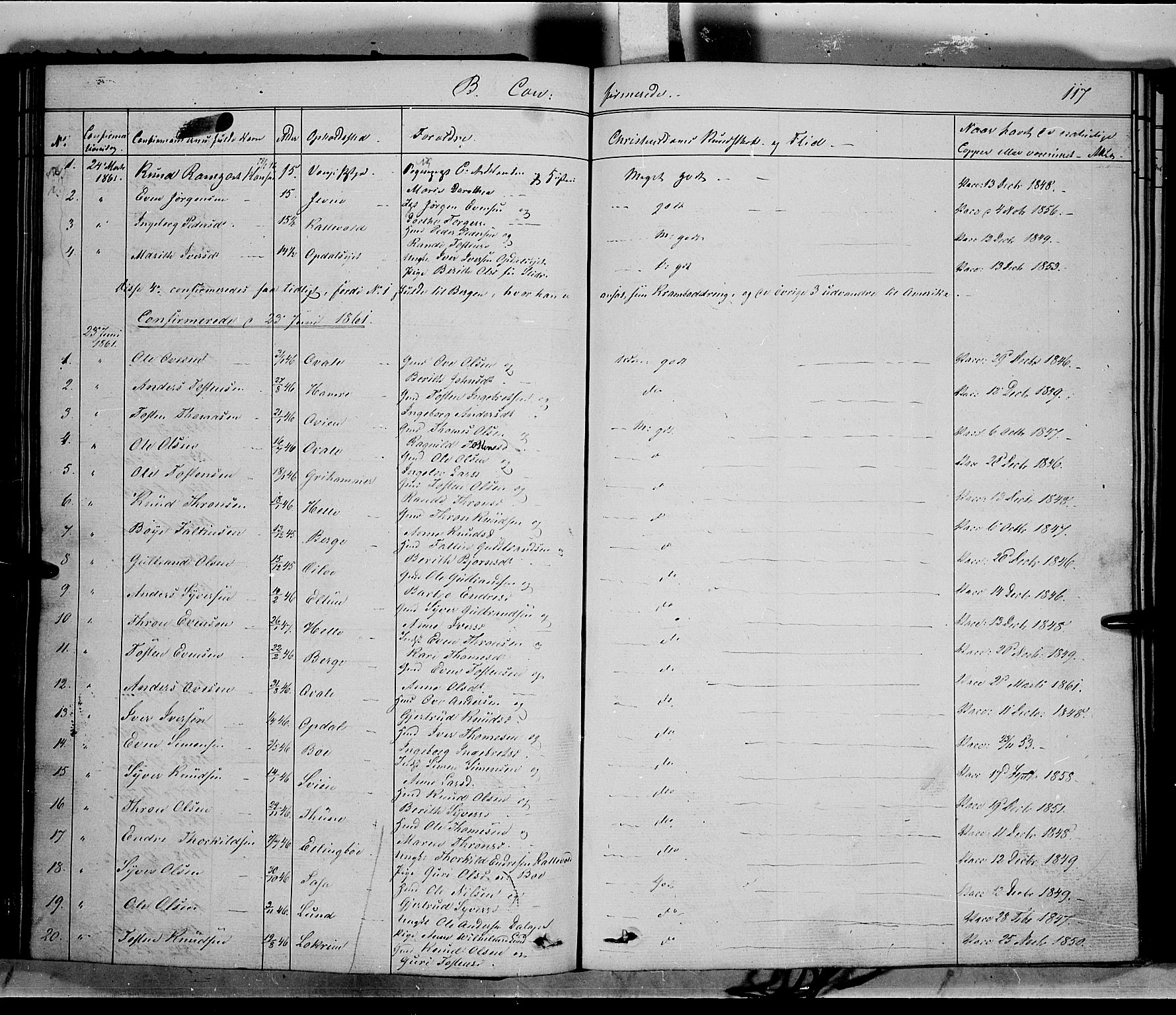 Vang prestekontor, Valdres, SAH/PREST-140/H/Ha/L0006: Parish register (official) no. 6, 1846-1864, p. 117