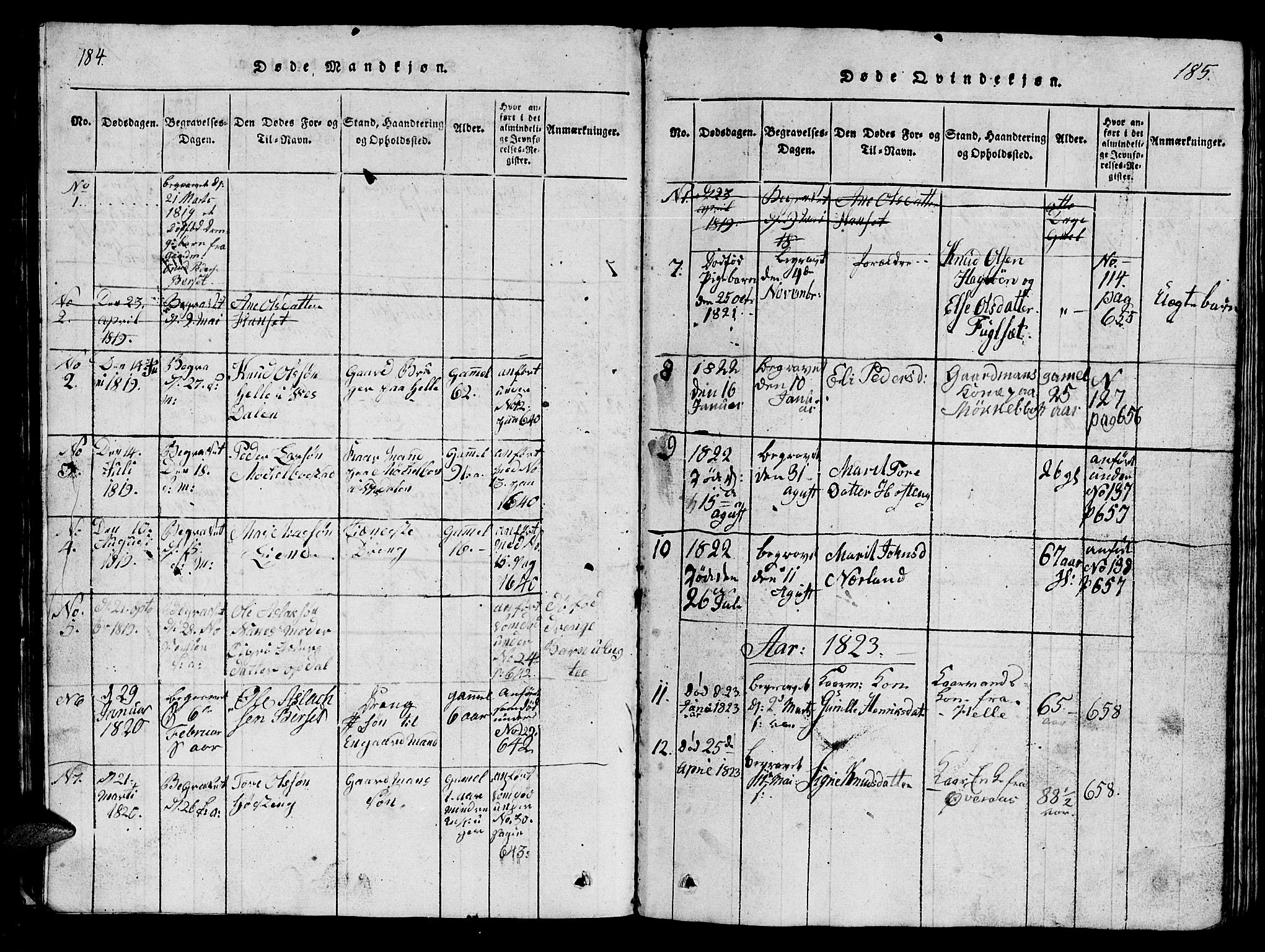 Ministerialprotokoller, klokkerbøker og fødselsregistre - Møre og Romsdal, SAT/A-1454/554/L0644: Parish register (copy) no. 554C01, 1818-1851, p. 184-185