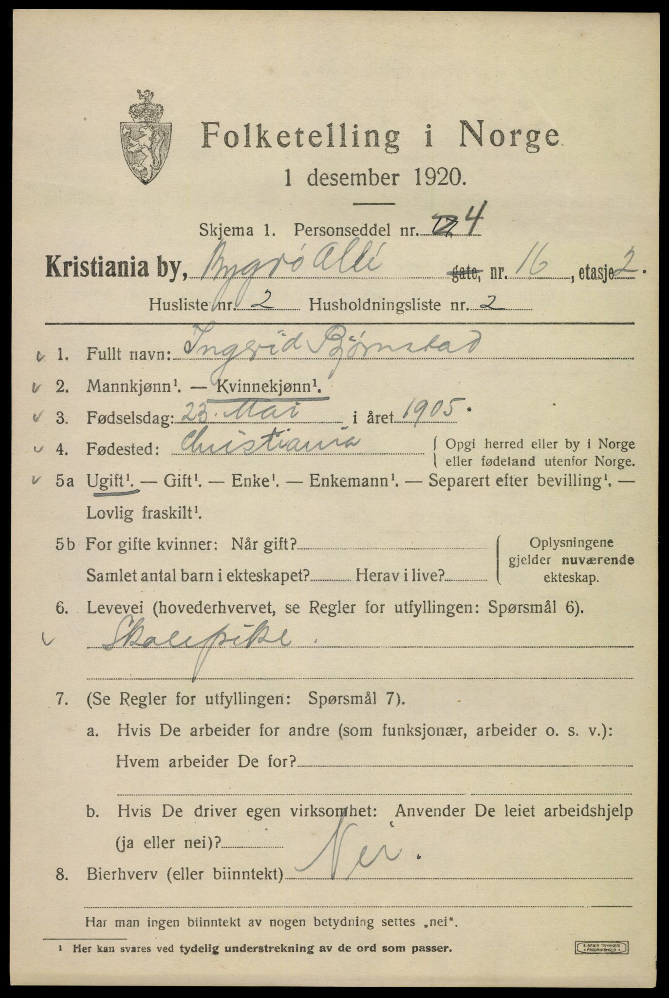 SAO, 1920 census for Kristiania, 1920, p. 176829