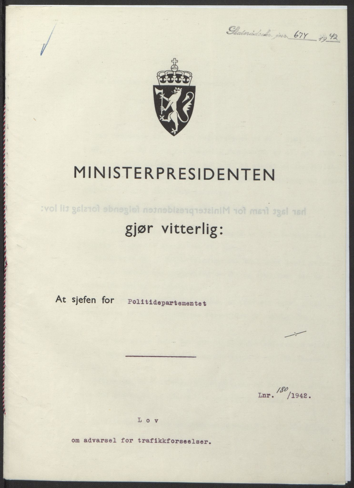 NS-administrasjonen 1940-1945 (Statsrådsekretariatet, de kommisariske statsråder mm), RA/S-4279/D/Db/L0098: Lover II, 1942, p. 319