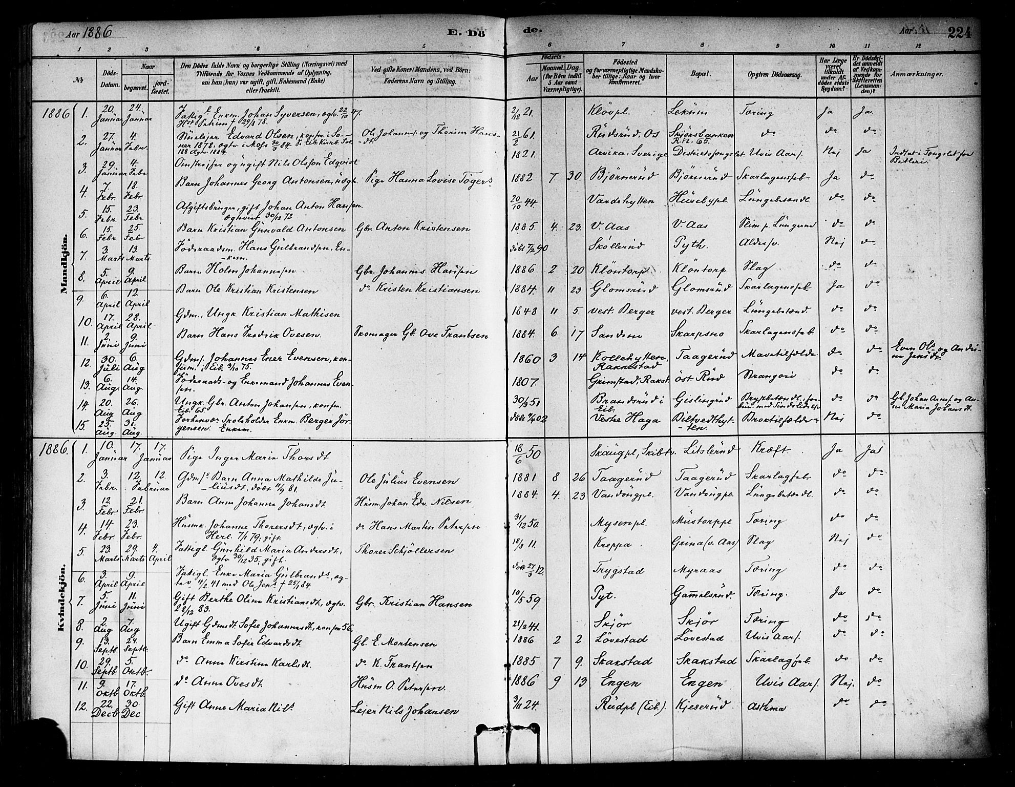 Eidsberg prestekontor Kirkebøker, SAO/A-10905/F/Fa/L0012: Parish register (official) no. I 12, 1879-1901, p. 224