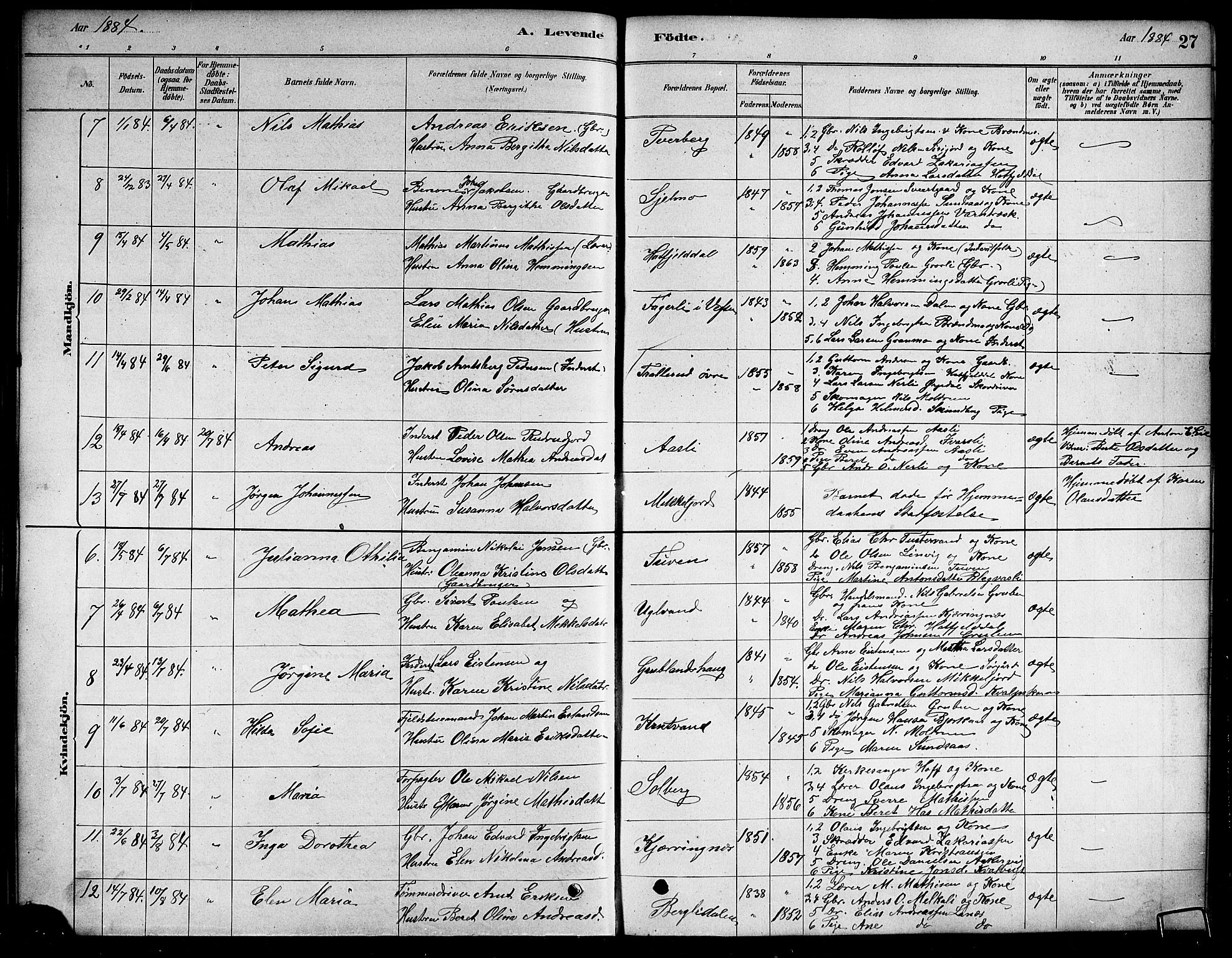 Ministerialprotokoller, klokkerbøker og fødselsregistre - Nordland, SAT/A-1459/823/L0330: Parish register (copy) no. 823C02, 1879-1916, p. 27