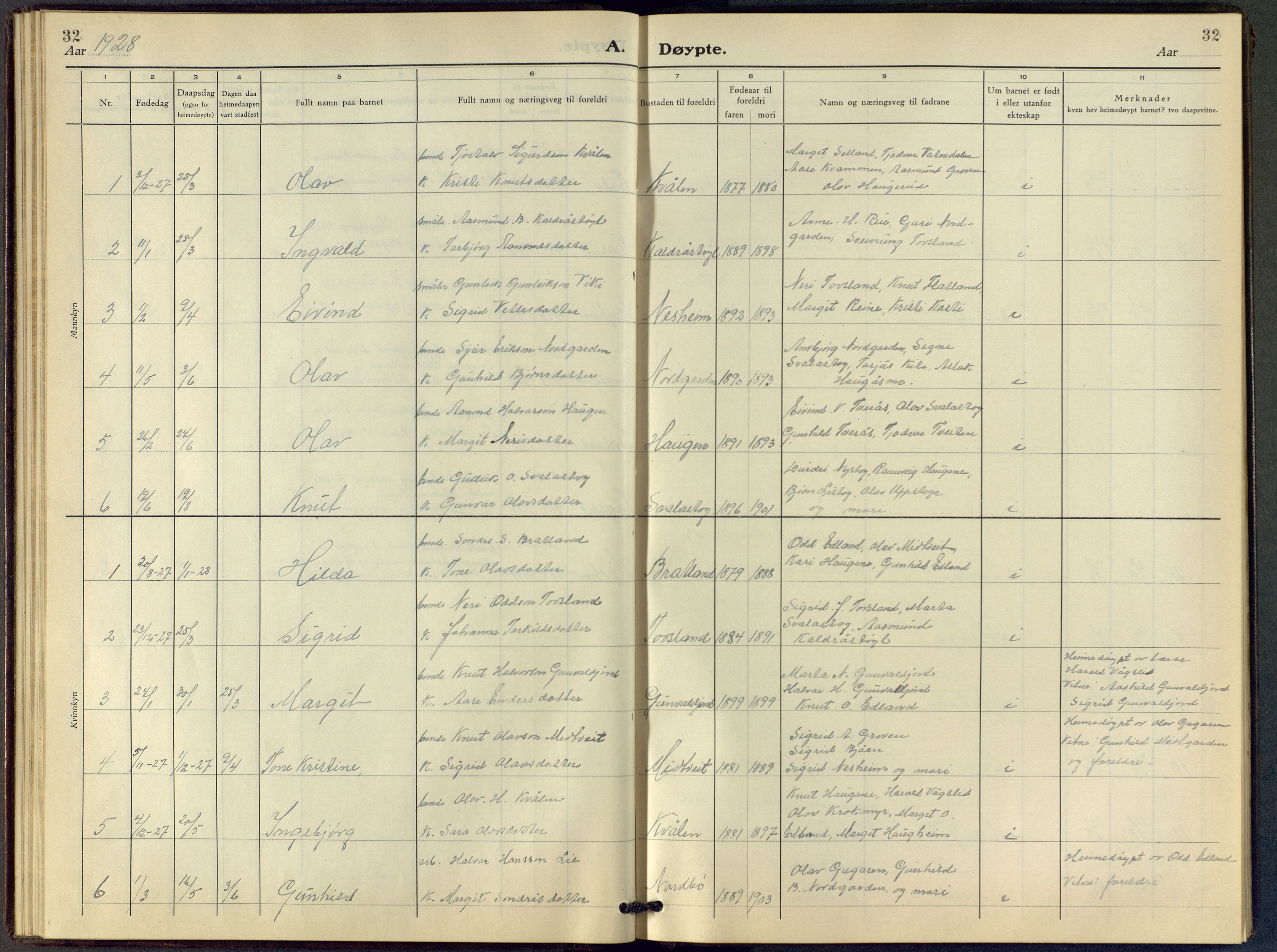 Vinje kirkebøker, SAKO/A-312/F/Fc/L0002: Parish register (official) no. III 2, 1921-1943, p. 32