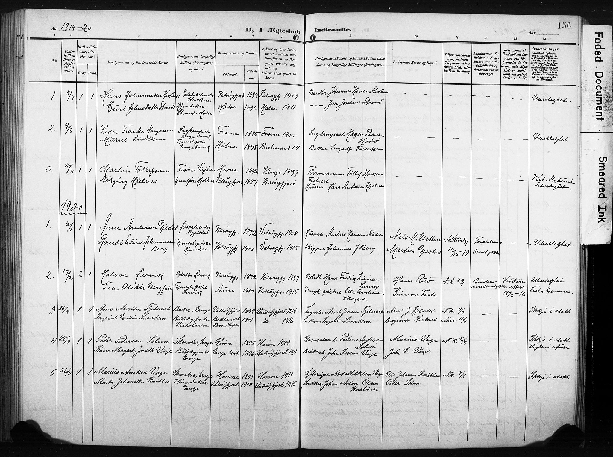 Ministerialprotokoller, klokkerbøker og fødselsregistre - Møre og Romsdal, AV/SAT-A-1454/580/L0927: Parish register (copy) no. 580C02, 1904-1932, p. 156