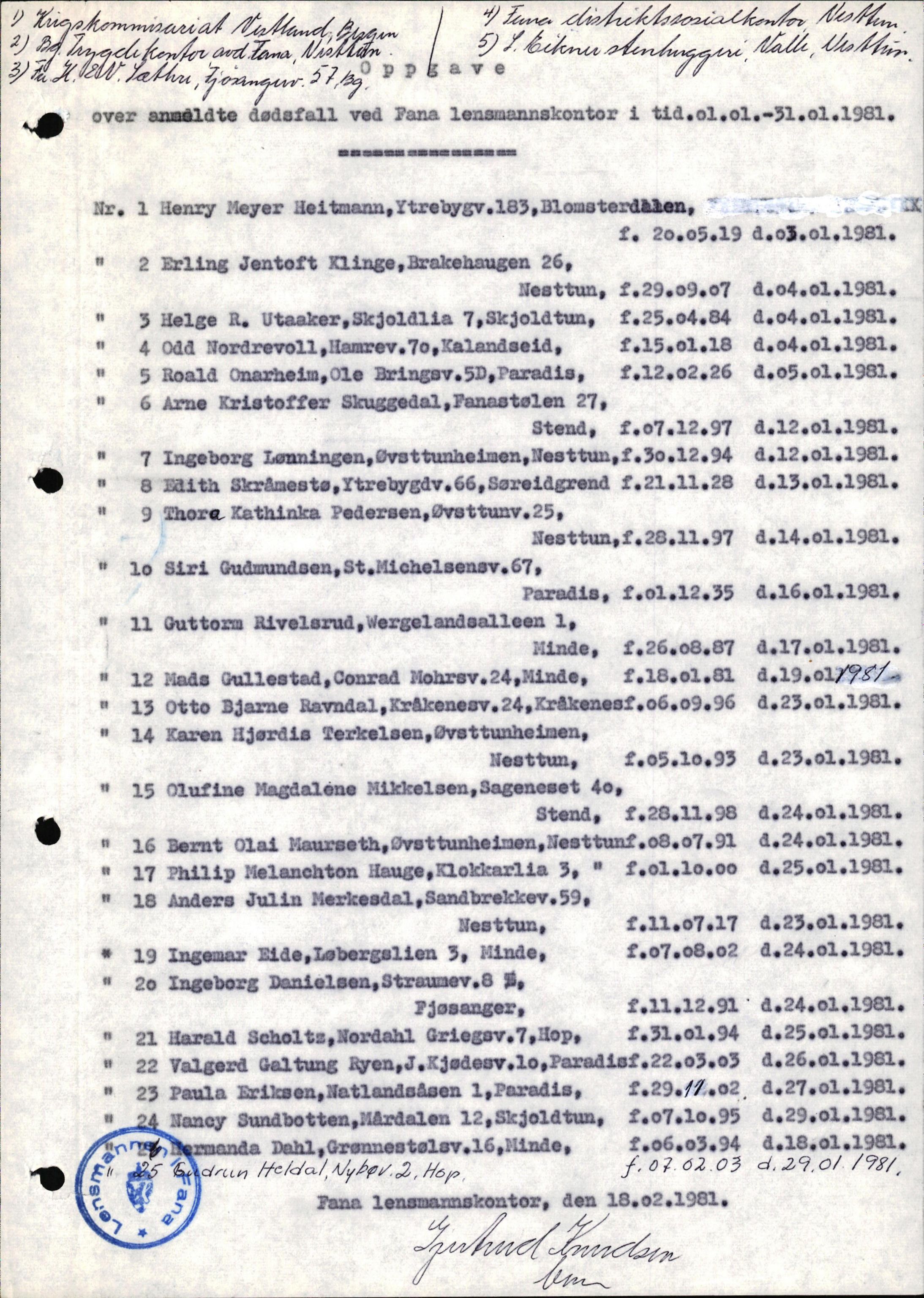 Lensmannen i Fana, AV/SAB-A-31801/0006/L0024: Dødsfallprotokoll, 1981-1982, p. 44