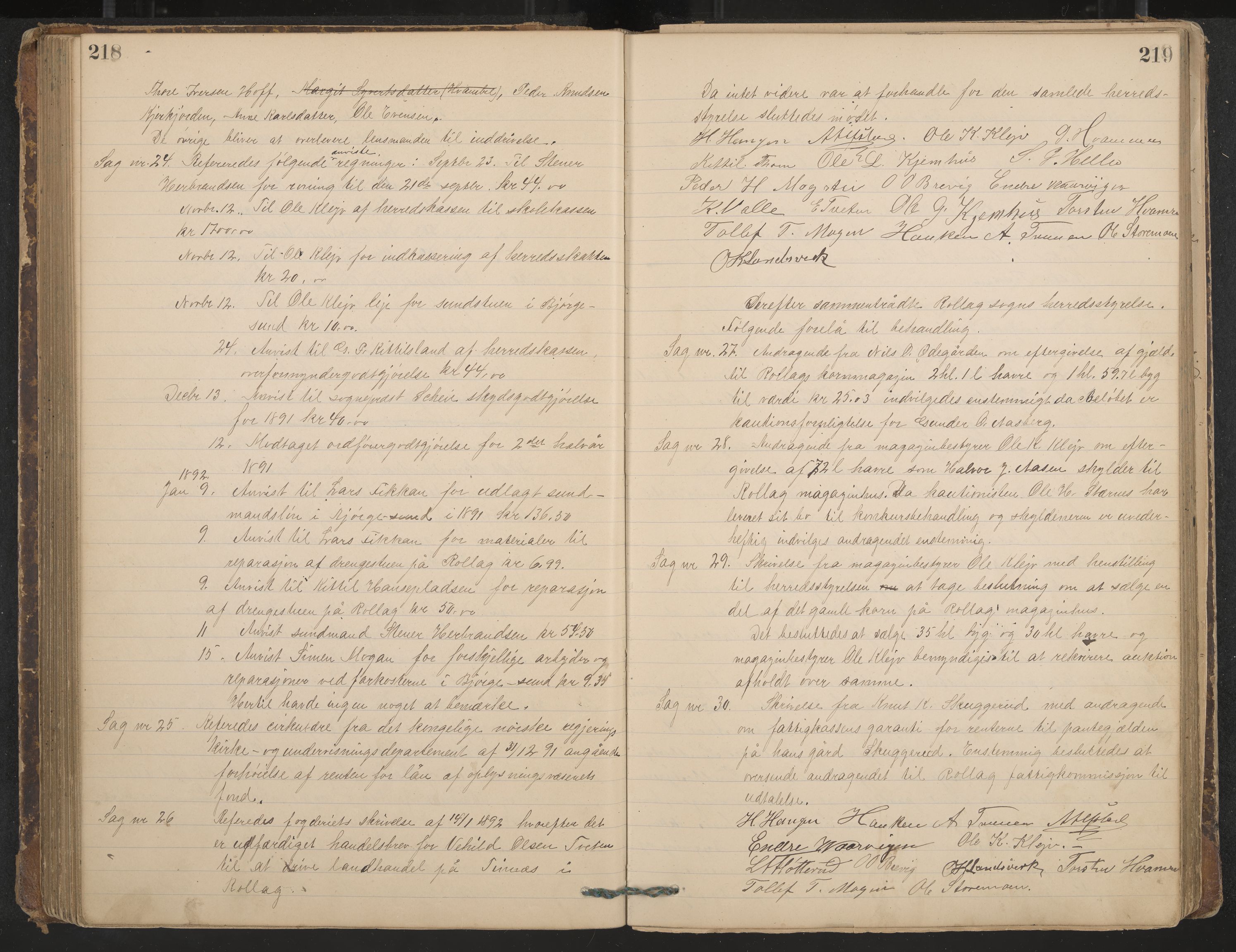 Rollag formannskap og sentraladministrasjon, IKAK/0632021-2/A/Aa/L0003: Møtebok, 1884-1897, p. 218-219