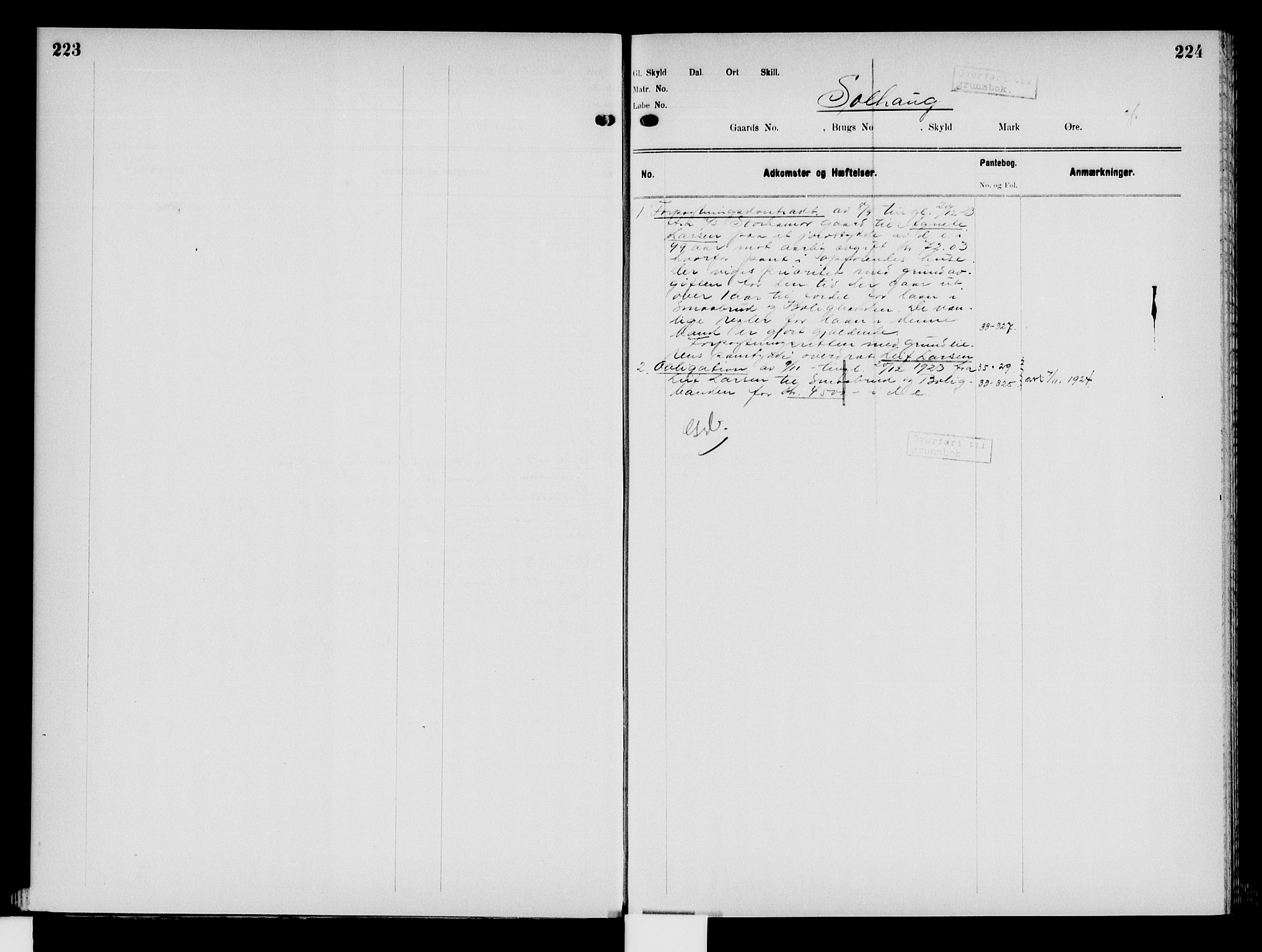 Nord-Hedmark sorenskriveri, SAH/TING-012/H/Ha/Had/Hade/L0008: Mortgage register no. 4.8, 1923-1940, p. 223-224