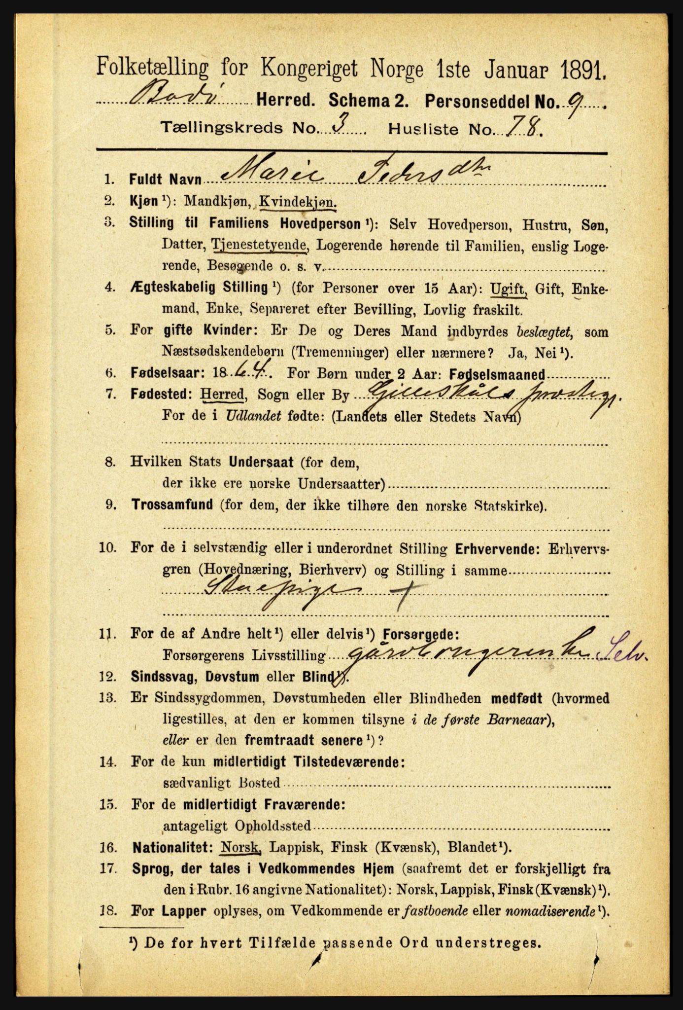 RA, 1891 census for 1843 Bodø, 1891, p. 2116