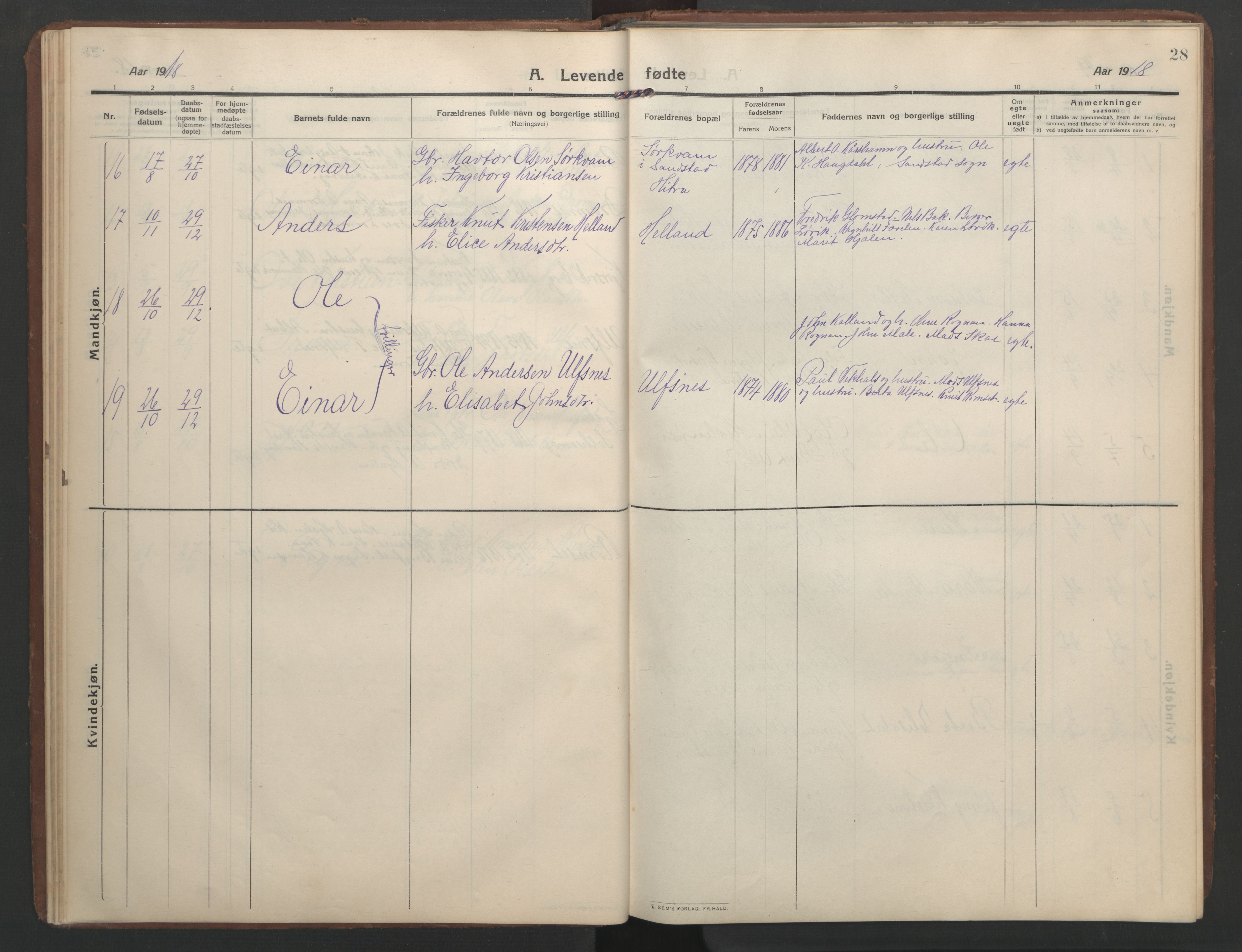 Ministerialprotokoller, klokkerbøker og fødselsregistre - Møre og Romsdal, AV/SAT-A-1454/579/L0919: Parish register (copy) no. 579C01, 1909-1957, p. 28