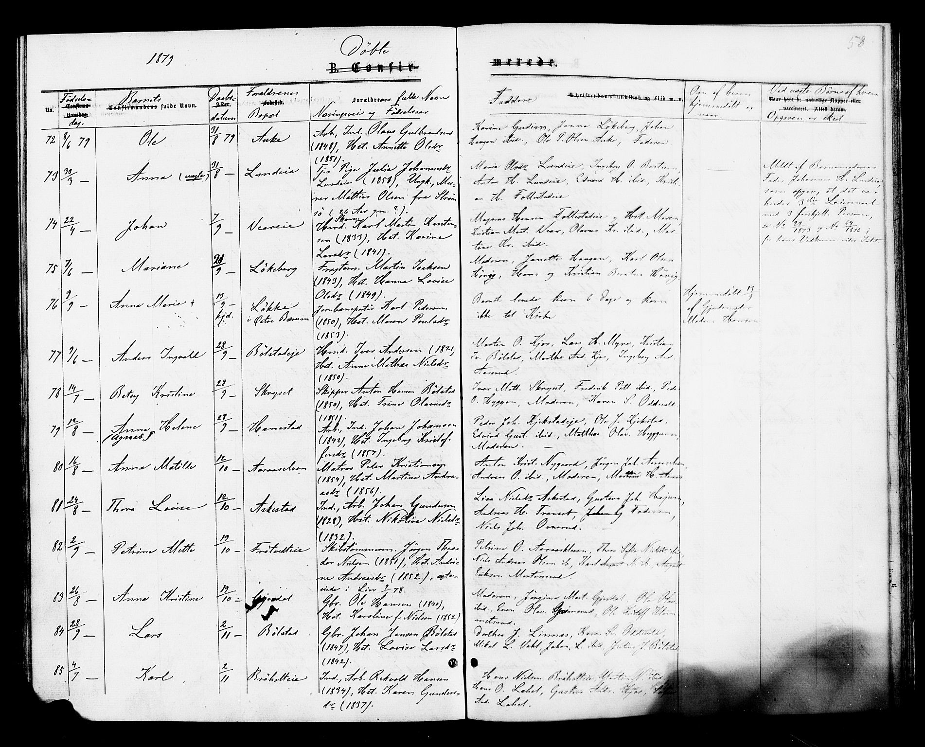 Røyken kirkebøker, AV/SAKO-A-241/F/Fa/L0007: Parish register (official) no. 7, 1876-1879, p. 58