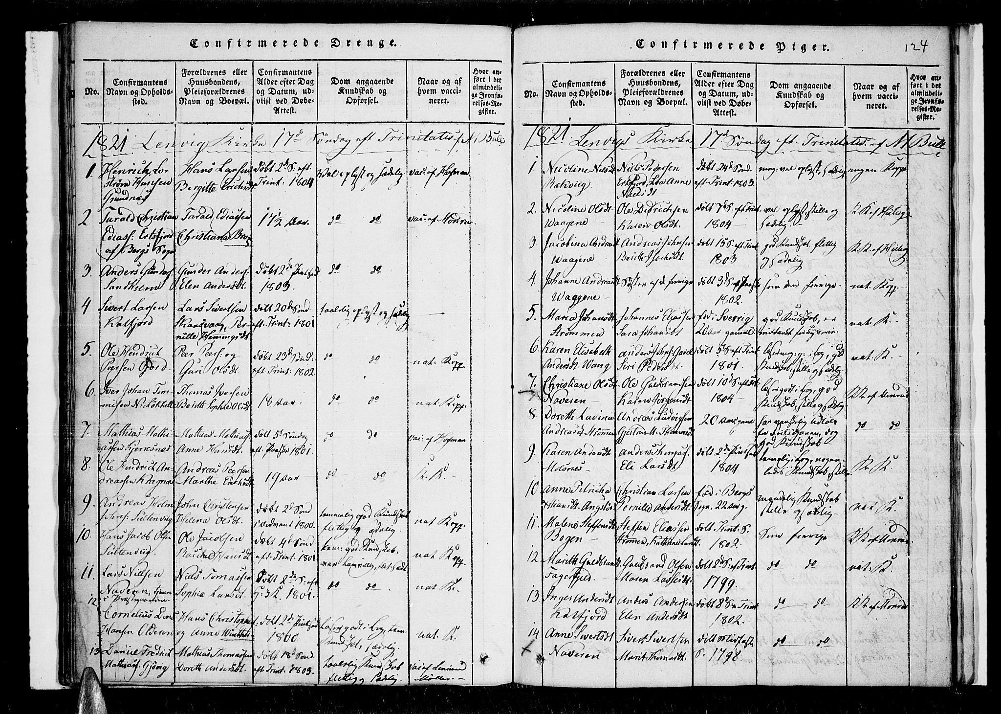 Lenvik sokneprestembete, SATØ/S-1310/H/Ha/Haa/L0003kirke: Parish register (official) no. 3, 1820-1831, p. 124
