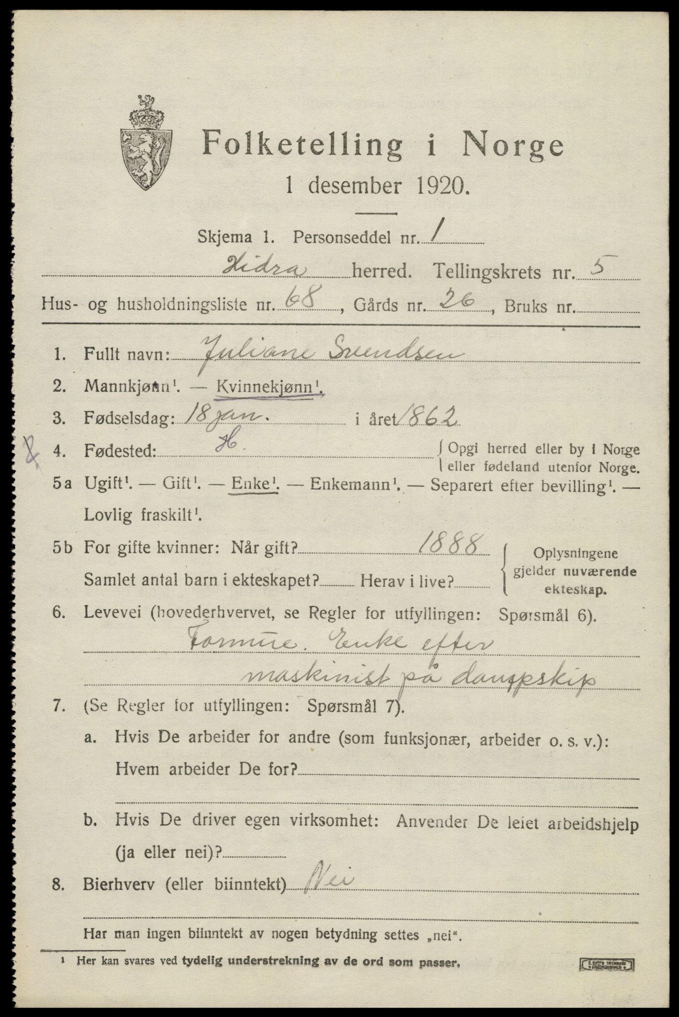 SAK, 1920 census for Hidra, 1920, p. 4096