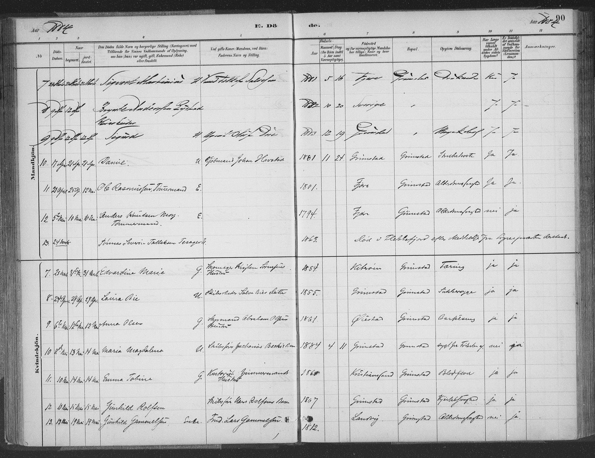 Grimstad sokneprestkontor, AV/SAK-1111-0017/F/Fa/L0004: Parish register (official) no. A 3, 1882-1910, p. 90