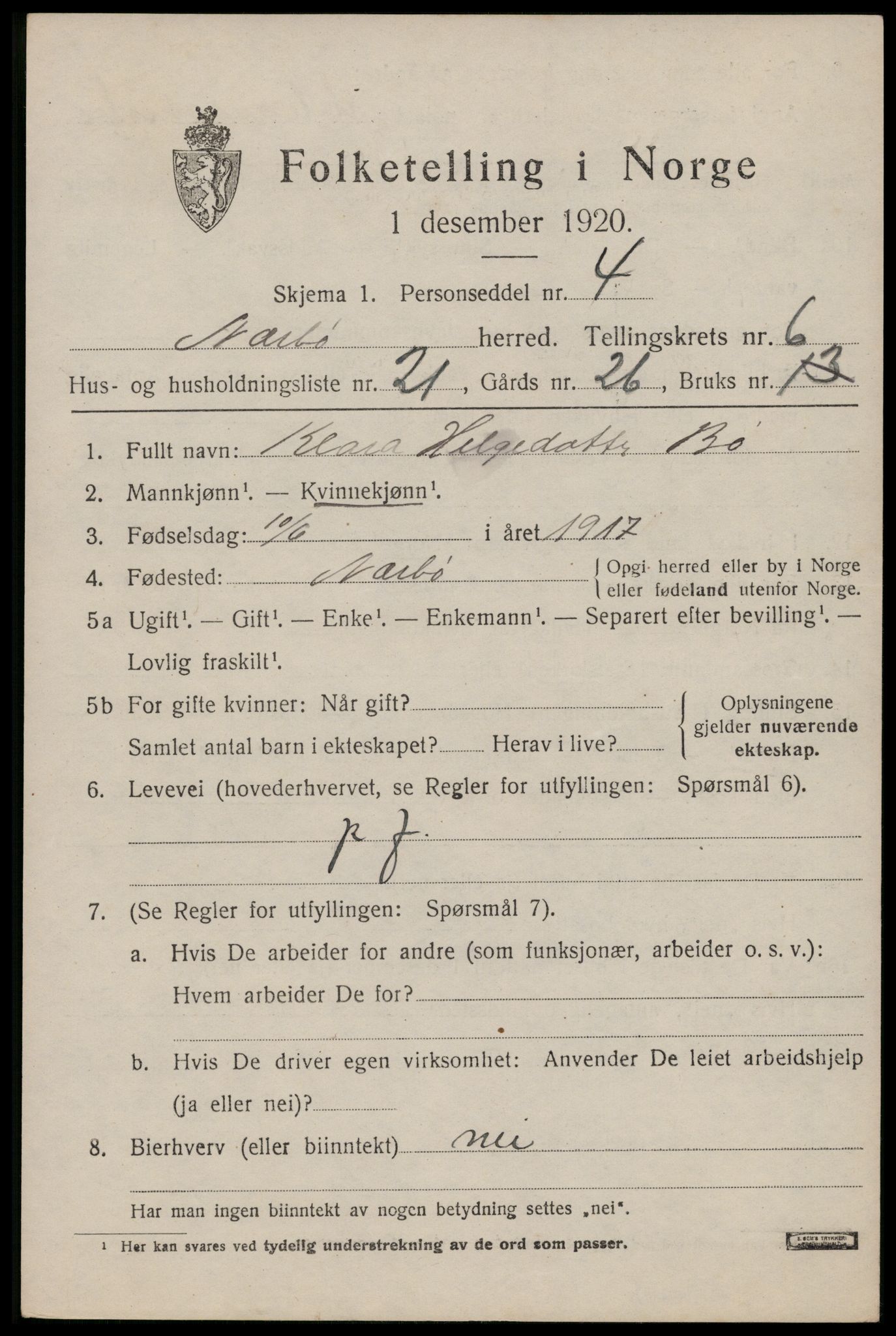 SAST, 1920 census for Nærbø, 1920, p. 3845