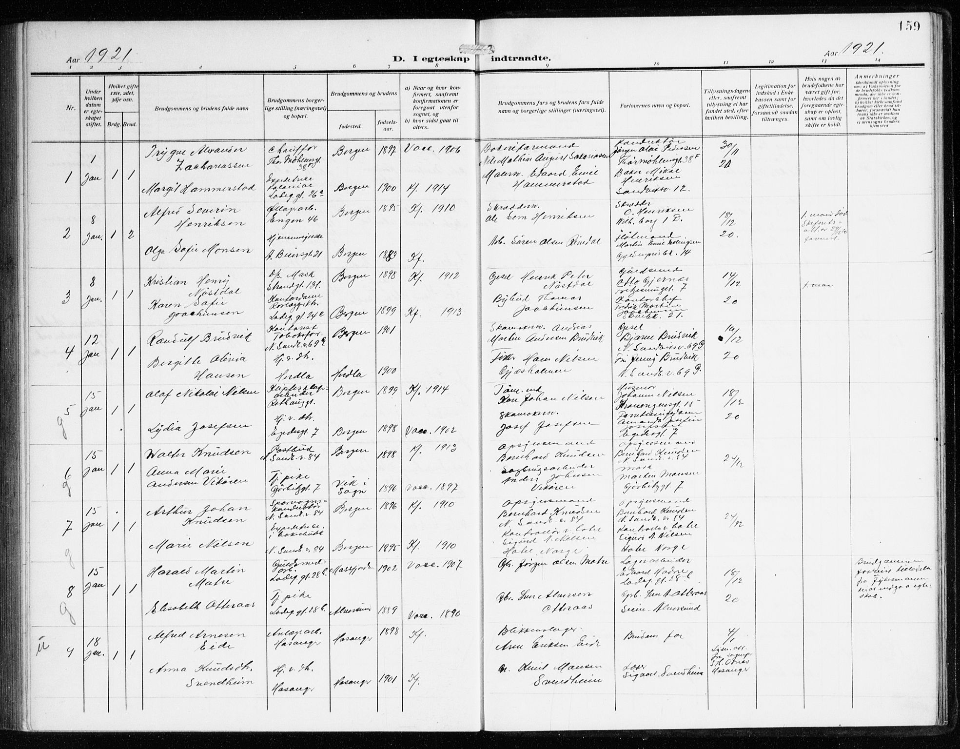 Sandviken Sokneprestembete, SAB/A-77601/H/Ha/L0015: Parish register (official) no. D 2, 1911-1923, p. 159