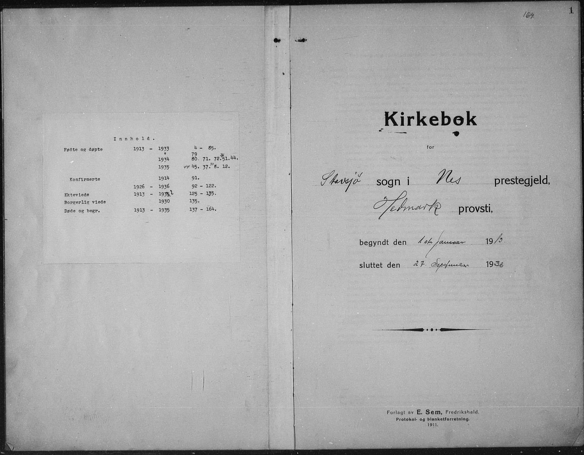 Nes prestekontor, Hedmark, SAH/PREST-020/L/La/L0009: Parish register (copy) no. 9, 1913-1936, p. 1