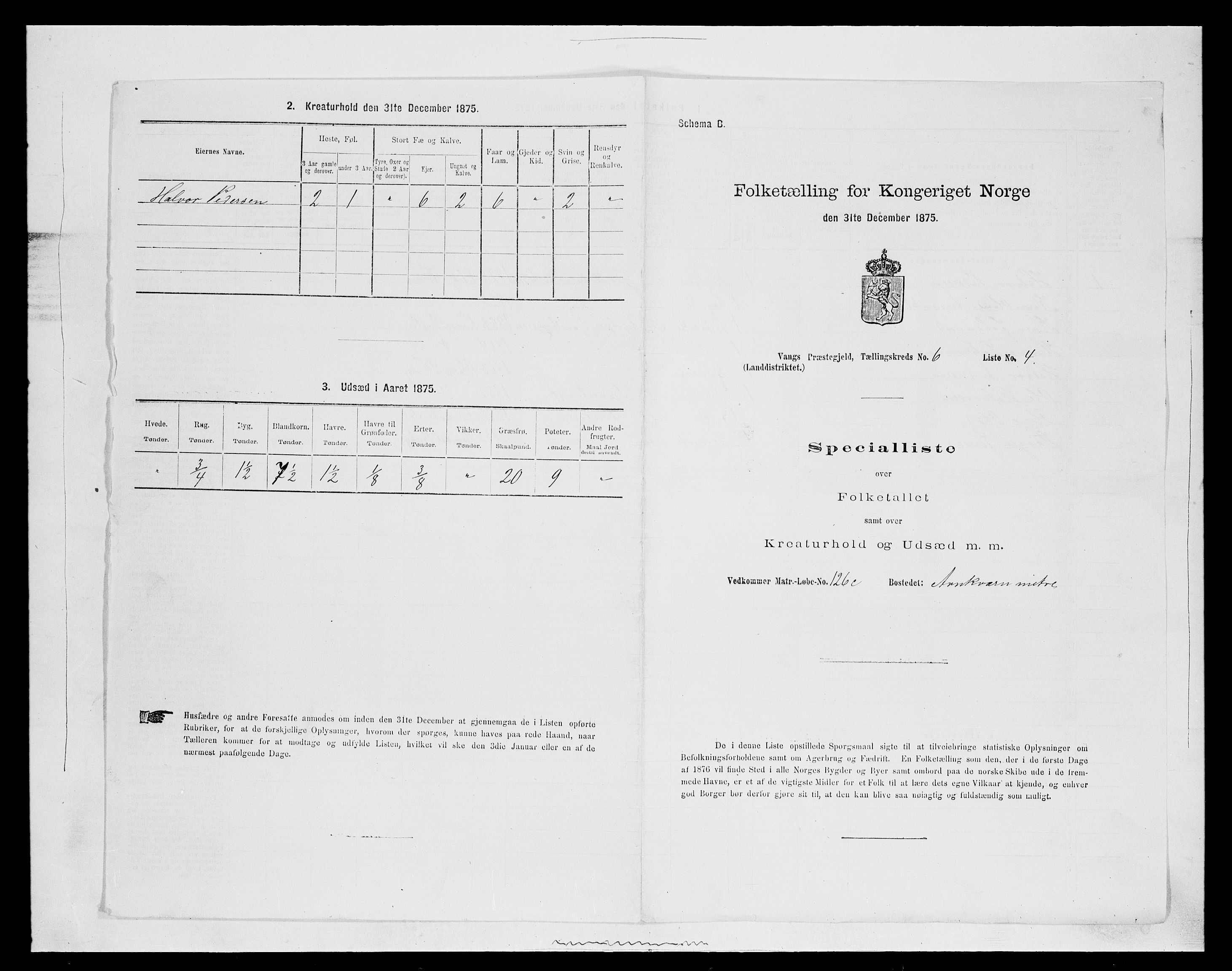 SAH, 1875 census for 0414L Vang/Vang og Furnes, 1875, p. 1283