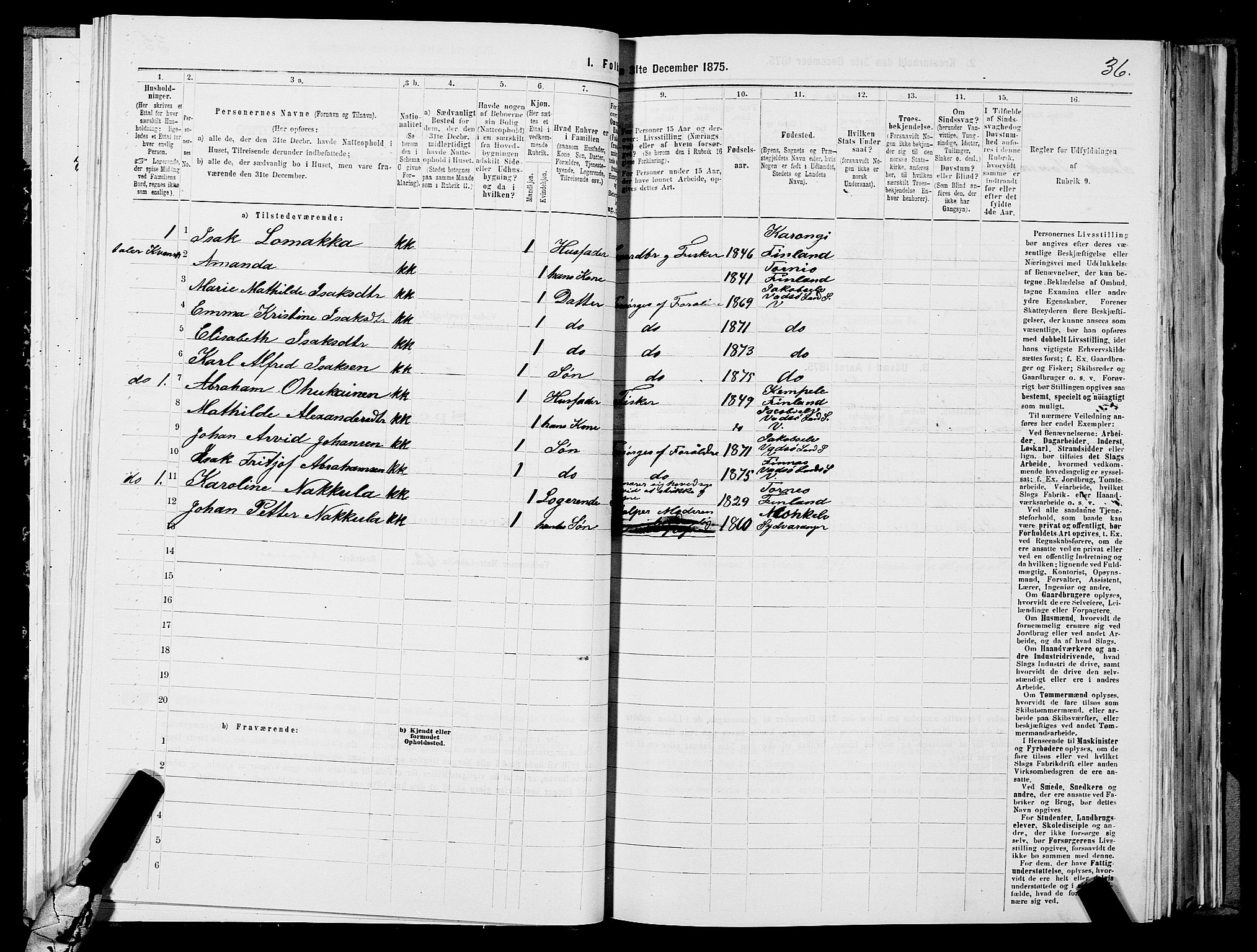 SATØ, 1875 census for 2029L Vadsø/Vadsø, 1875, p. 1036